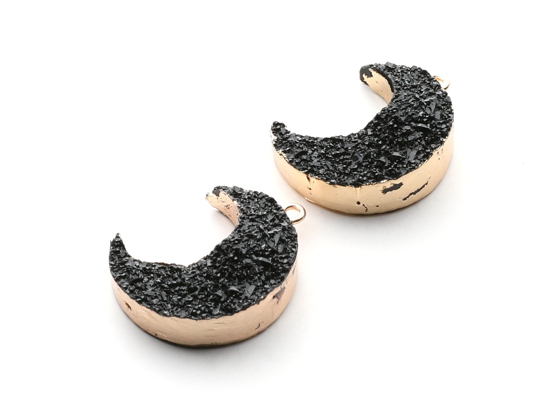 Druzy Earring Charms - Black Resin Copper Earrings for Left Side - Big Moon Shaped Pendant - 30.42x22.96x8.36mm - RC1004L - DOMEDBAZAAR