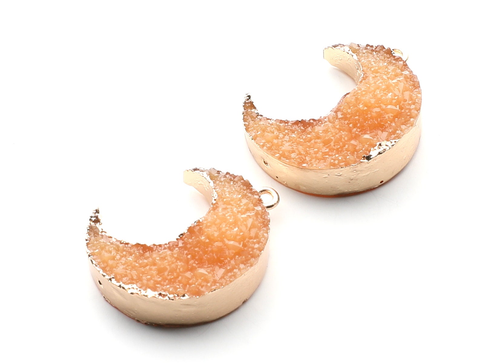 Druzy Earring Charms - Orange Resin Copper Earrings for Left Side - Big Moon Shaped Pendant - 30.42x22.96x8.36mm - RC1004O - DOMEDBAZAAR