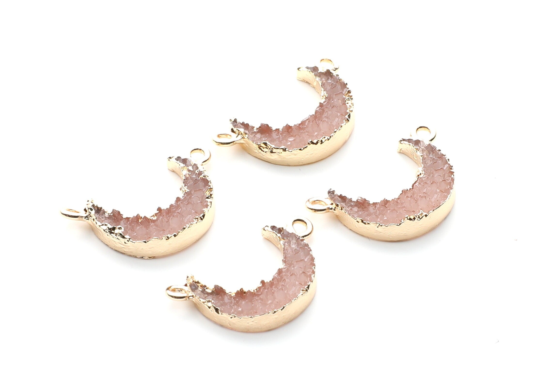 Druzy Bracelet and Necklace Charms - Resin Copper Bracelet and Necklace - Moon Shaped Pendant - 26.5x15.5x4.77mm - RC1005A - DOMEDBAZAAR