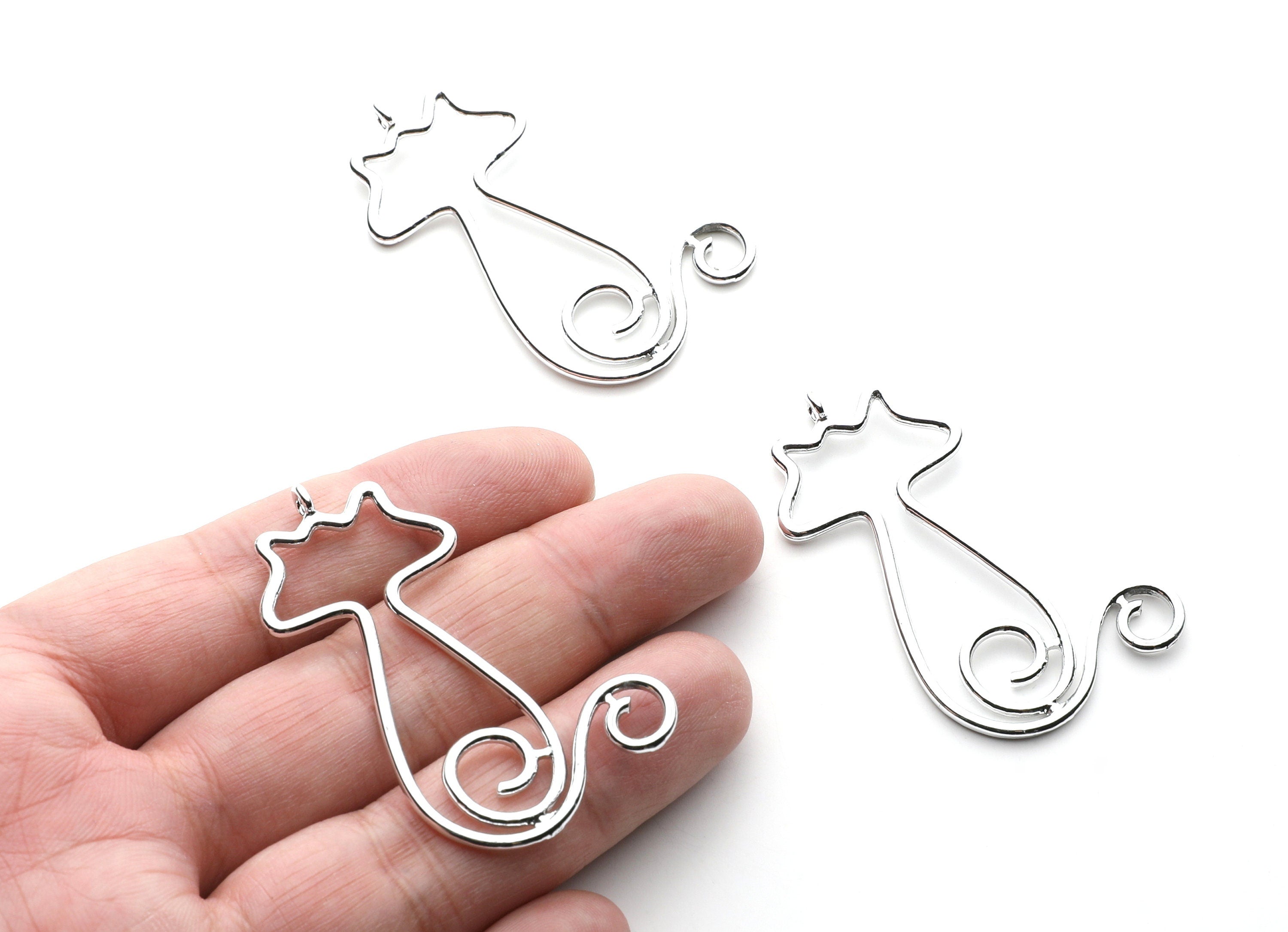 Big Cat Shaped Charms- Zinc Alloy Earring Findings - Nickel / Silver Tone - Alloy Pendant for Necklace - 47.3x27.21x2.26mm - ZZ1254N - DOMEDBAZAAR