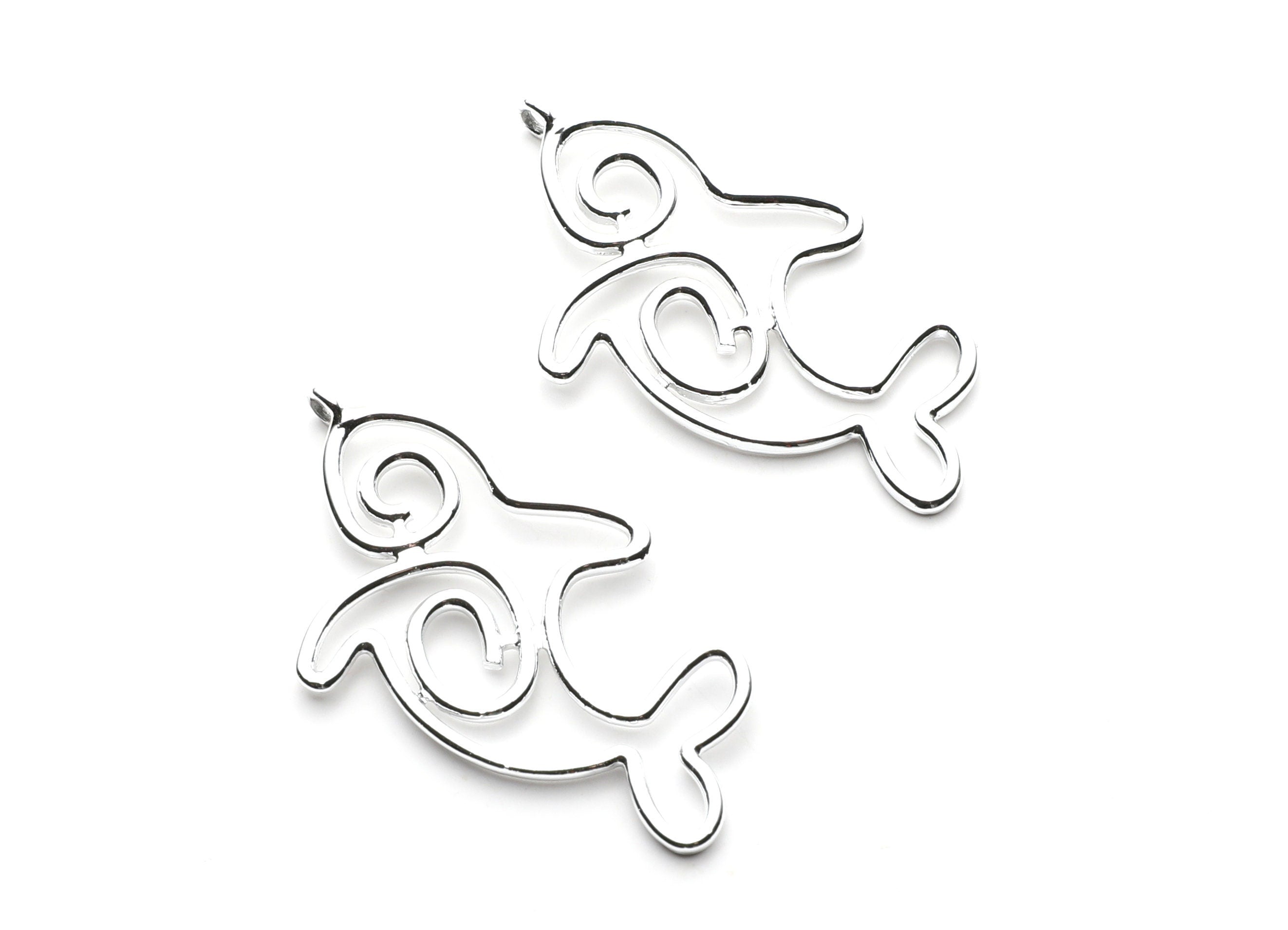 Big Dolphin Shaped Charms- Zinc Alloy Earring Finding - Nickel / Silver Tone - Alloy Pendant for Necklace - 53.8x32x1.85mm - ZZ1260N - DOMEDBAZAAR