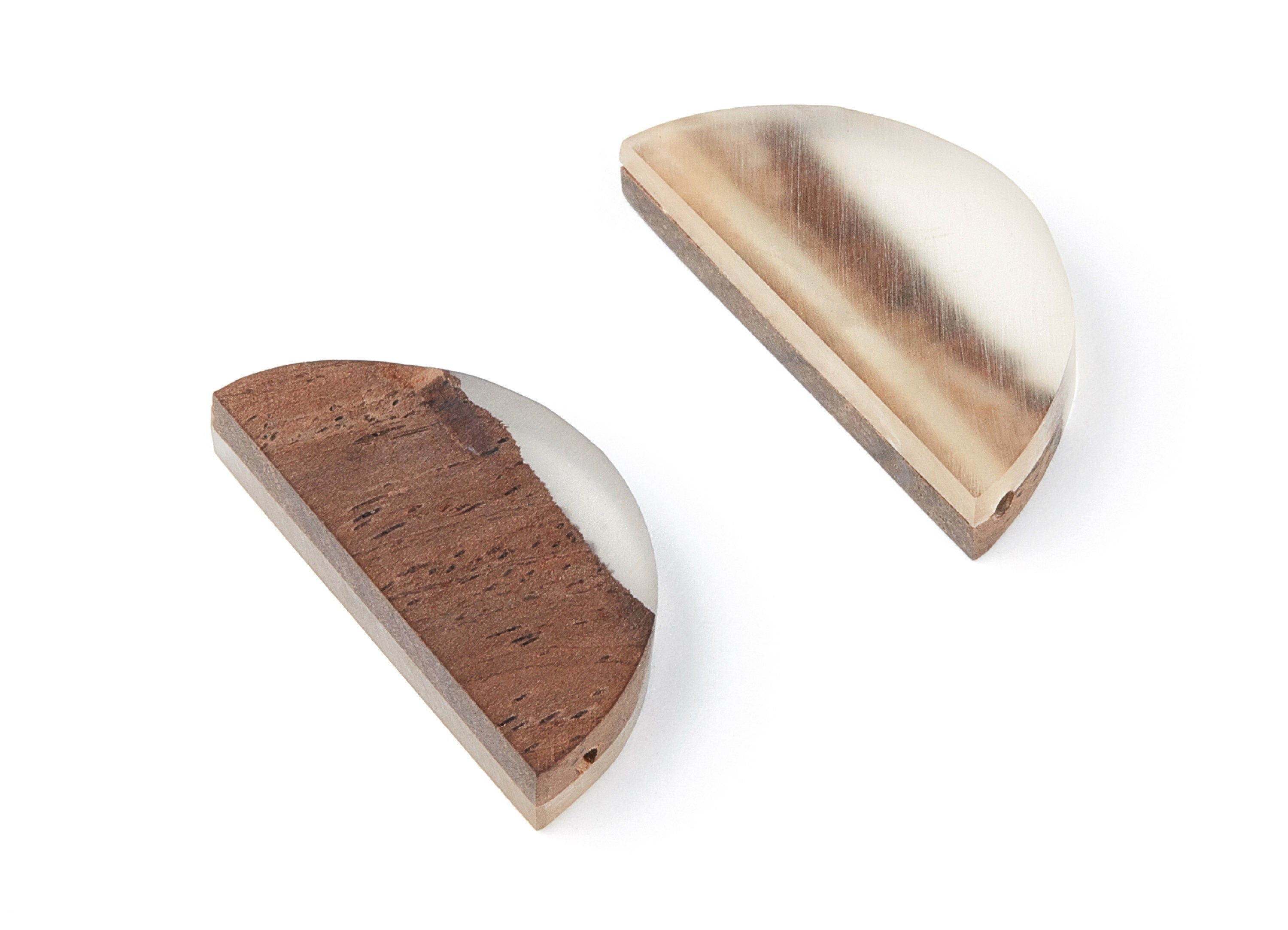 Epoxy Ebony Wood Pendant - Resin&Wood Semicircle Pendant - Clear and Brown Half Moon Pendant with 2 Holes - 15.7x31.8x5.67mm - BB1051D - DOMEDBAZAAR