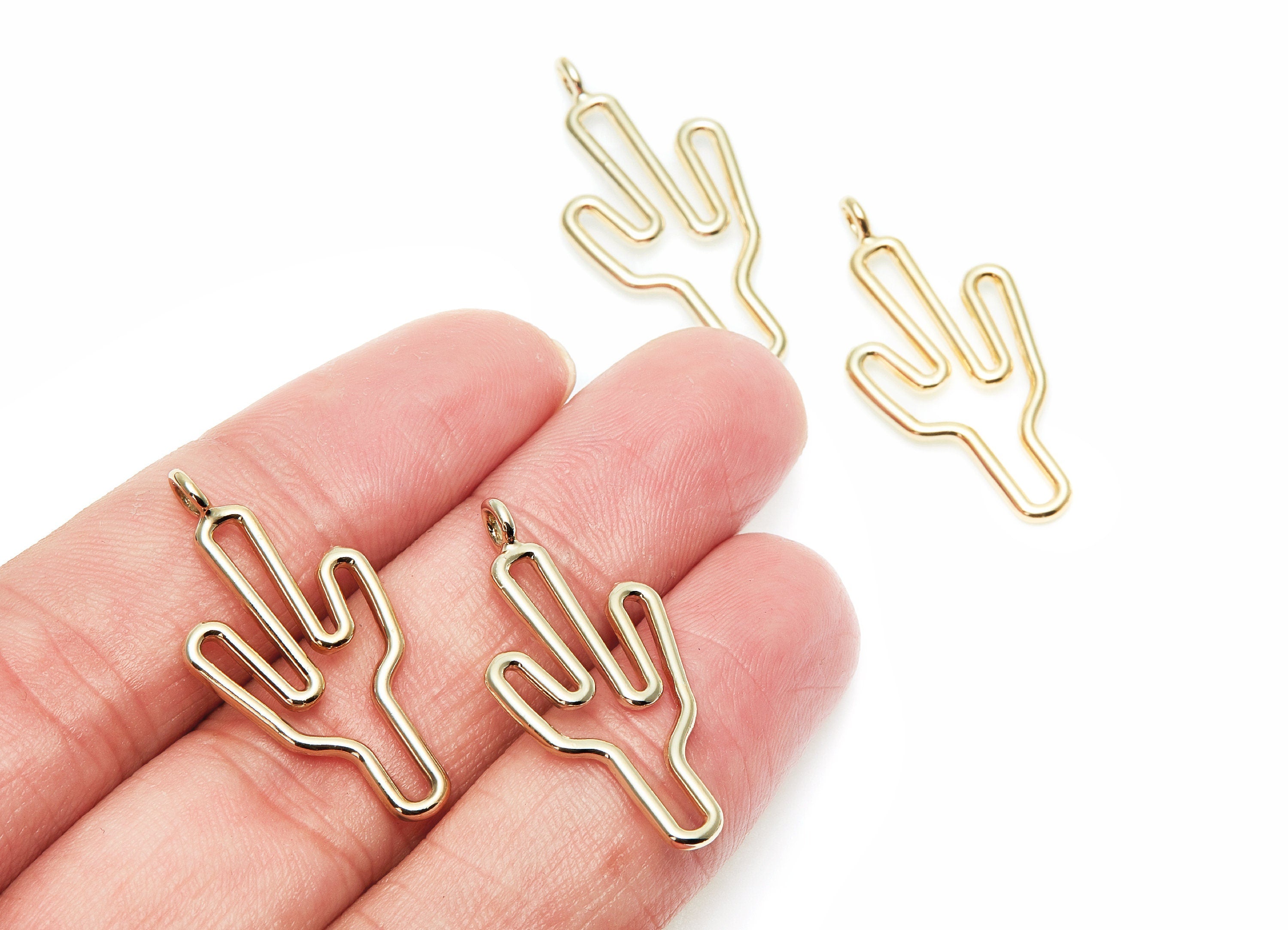 Cactus Shaped Charms- Zinc Alloy Earring Finding - Gold Tone - Alloy Pendant for Necklace - Jewelry Supplies - 31.8x15.3x1.82mm - ZZ1271G - DOMEDBAZAAR