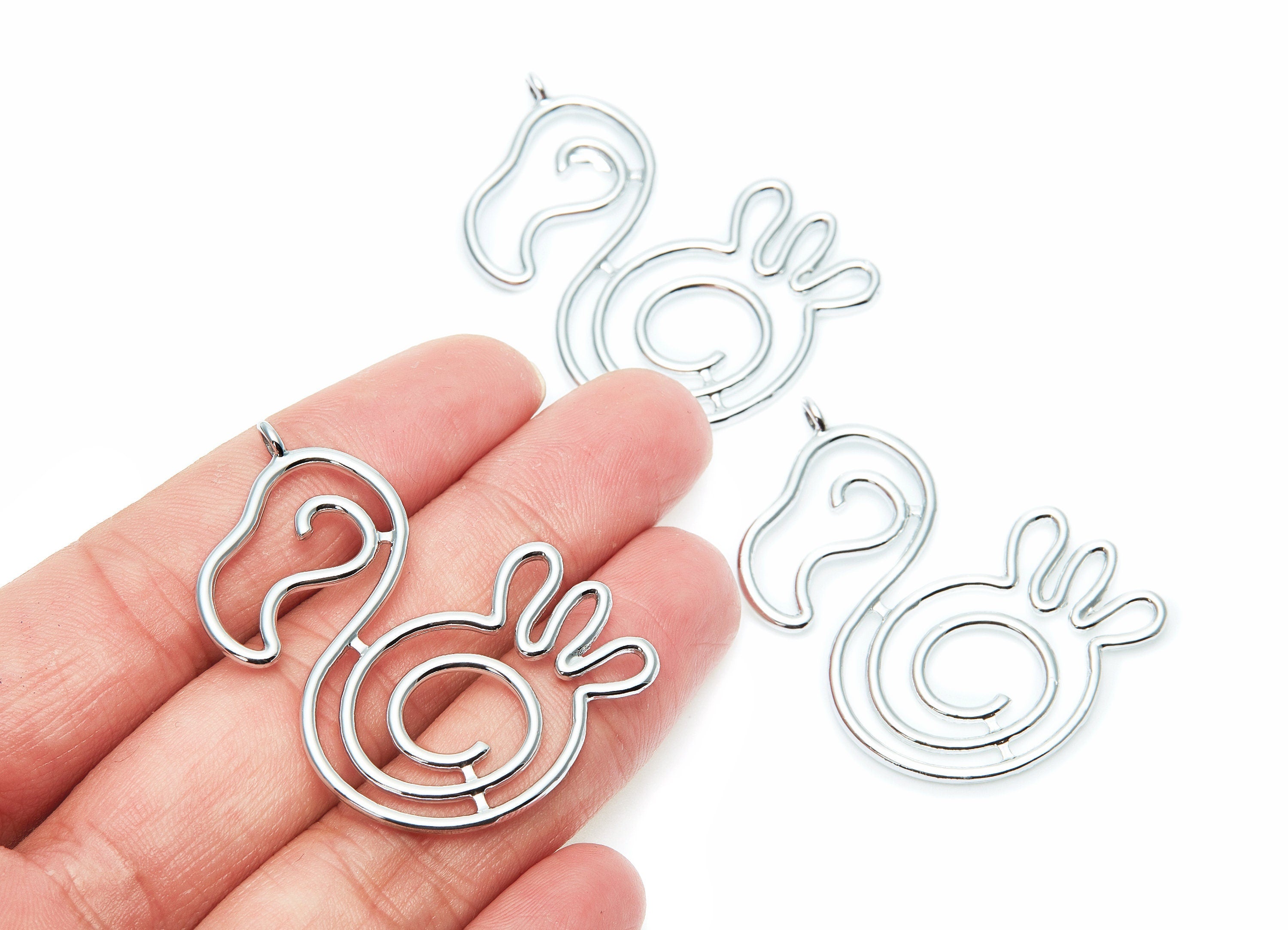 Big Duck Shaped Charms- Zinc Alloy Earring Finding - Nickel / Silver Tone - Alloy Pendant for Necklace - 48.85x34.5x2.15mm - ZZ1274N - DOMEDBAZAAR
