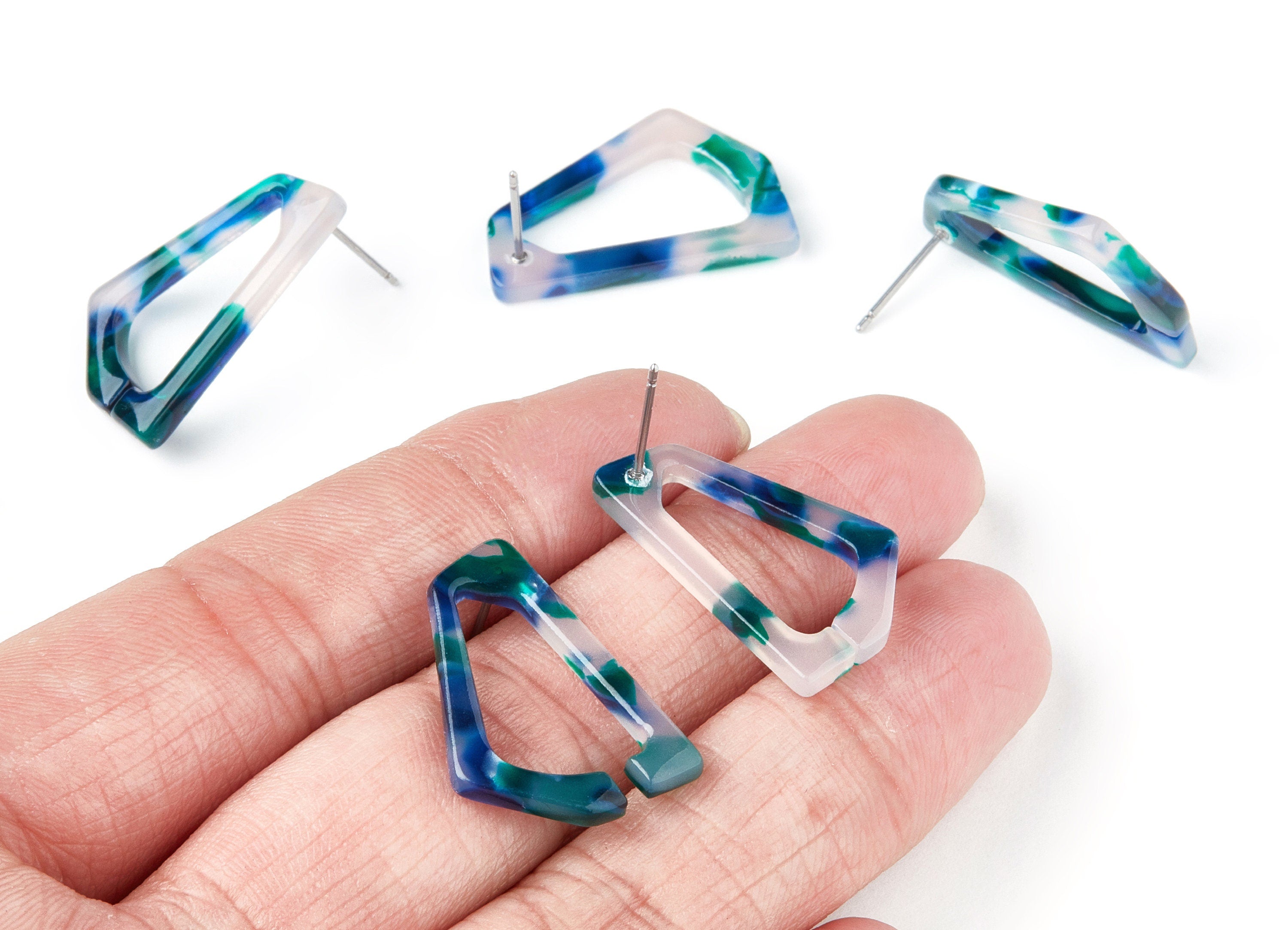Acetate Acrylic Earring Stud - Post Charms - Laser Cut Open Geometric Shaped Pendant - Color Code: A18 - 26x16.19x2.9mm - AC1283A - DOMEDBAZAAR