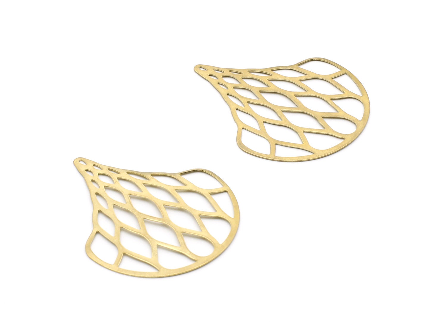 Brass Fan Charms - Fan Shaped Raw Brass Pendant - Jewelry Supplies - 44x37,06x0,43mm - PP1429 - DOMEDBAZAAR