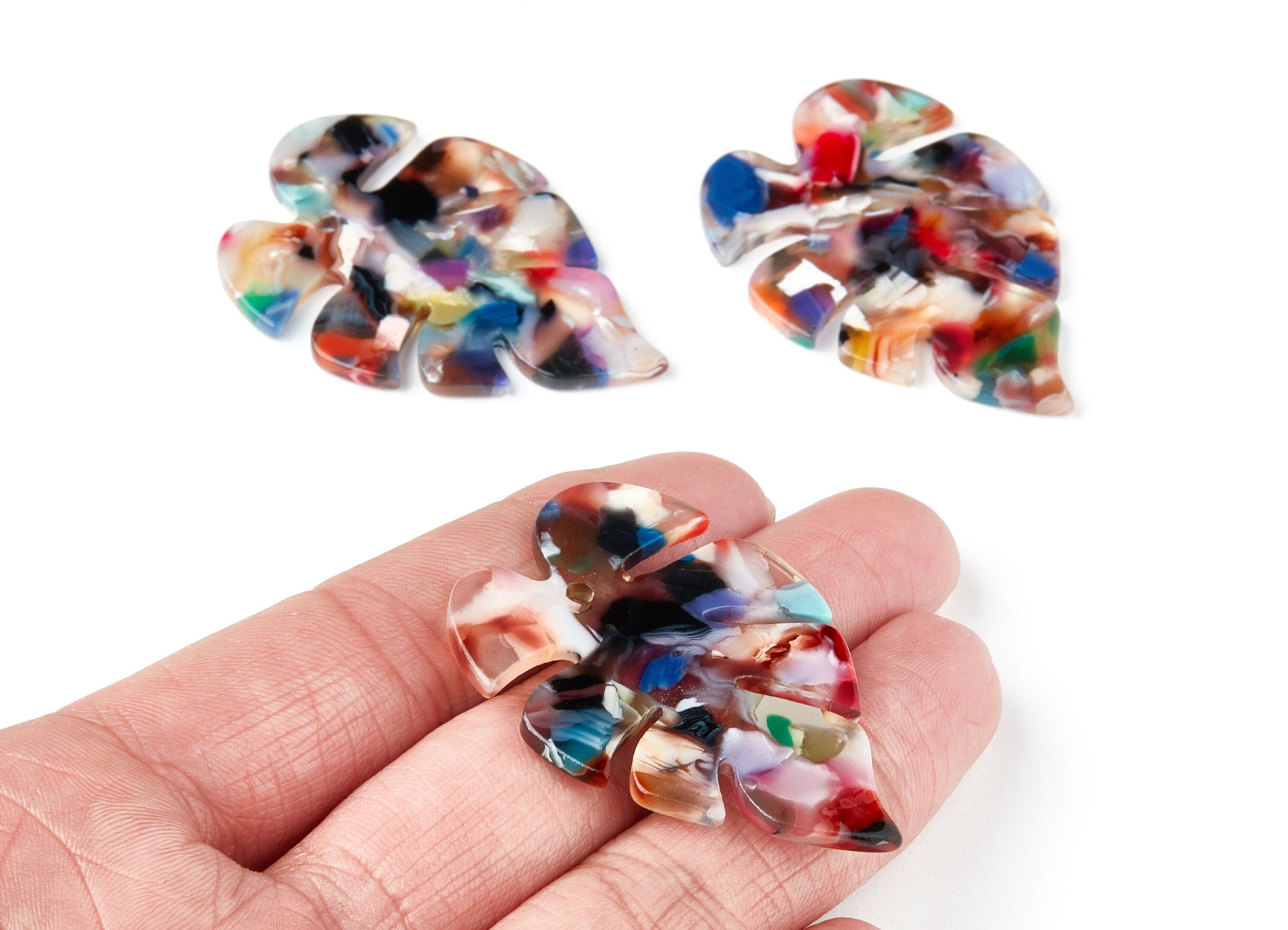 Acetate Leaf Earring Charms - Leaf Shaped Pendant - Earring Findings - Jewelry Supplies - Color Code: A60 - 44x35x2.5mm - AC1146A - DOMEDBAZAAR