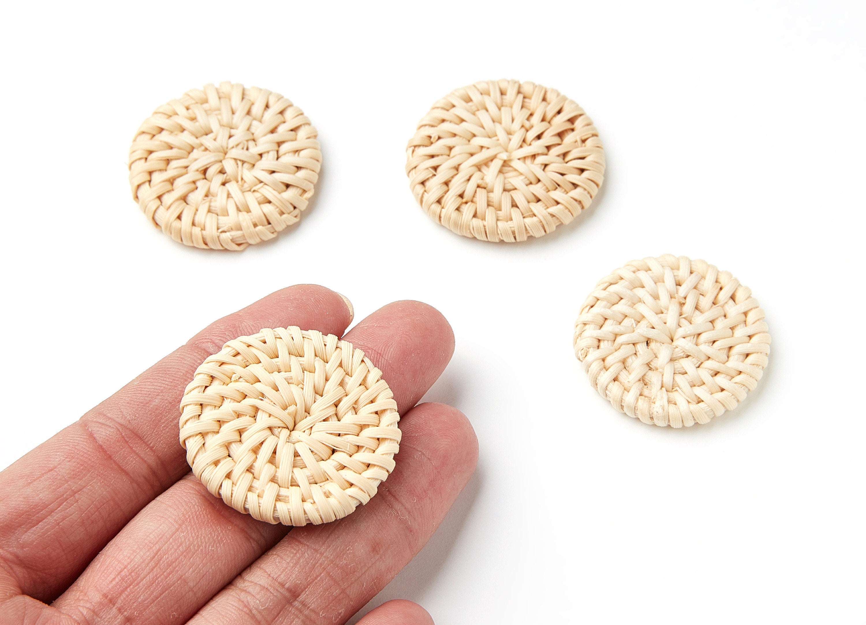 Handwoven Rattan Earrings - Coin Shaped Rattan Pendant - Wooden Straw Earring - Jewelery Handmade - 35.89x35.89x5.29mm - RT1011 - DOMEDBAZAAR