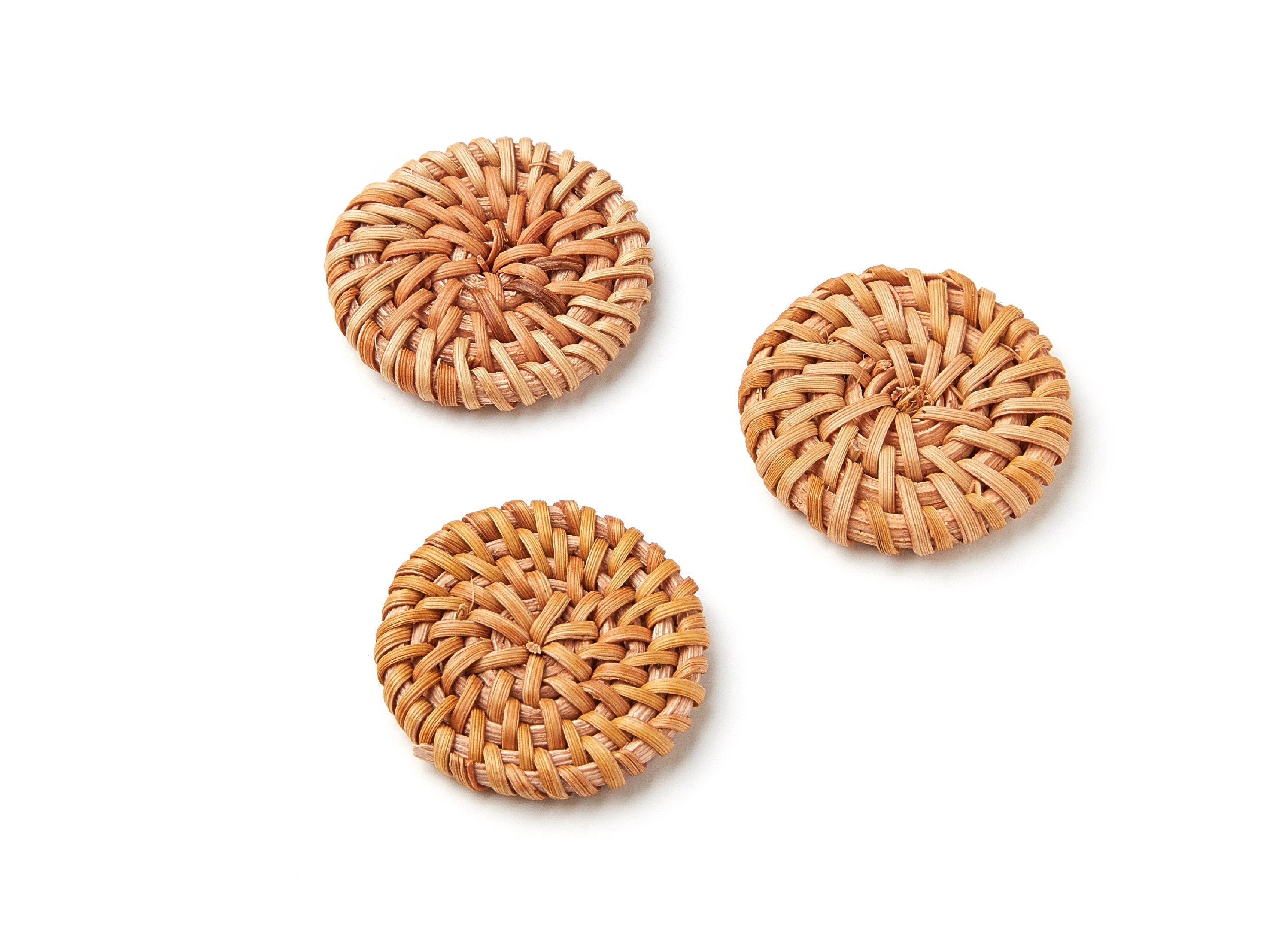 Handwoven Rattan Earrings - Round Shaped Rattan Pendant - Wooden Straw Earring - Jewelery Handmade - 29.88x29.88x4.8mm - RT1049 - DOMEDBAZAAR