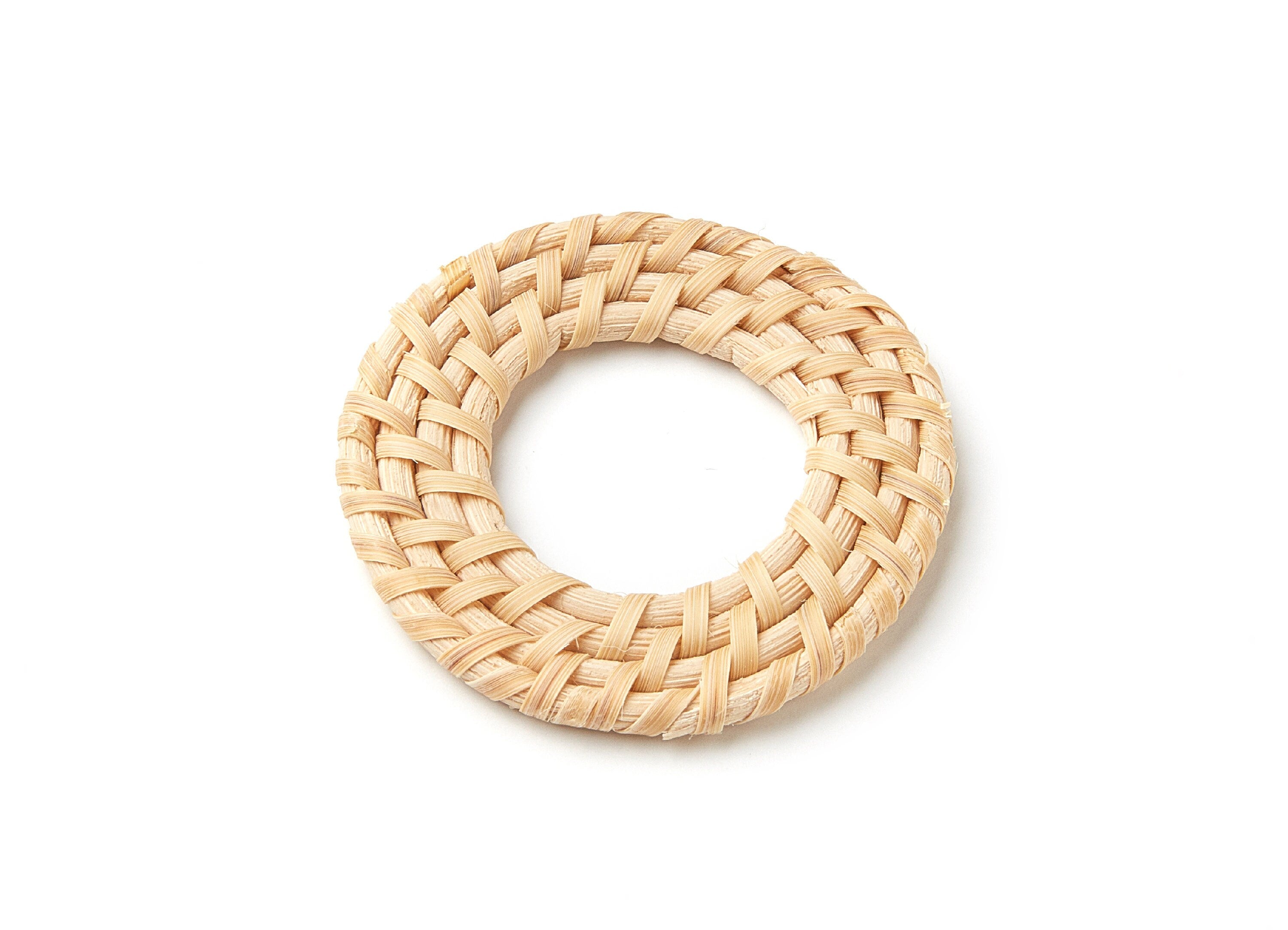 Handwoven Rattan Earrings - Round Shaped Rattan Pendant - Wooden Straw Earring - Jewelery Handmade - 52.2x52.2x4.14mm - RT1047 - DOMEDBAZAAR