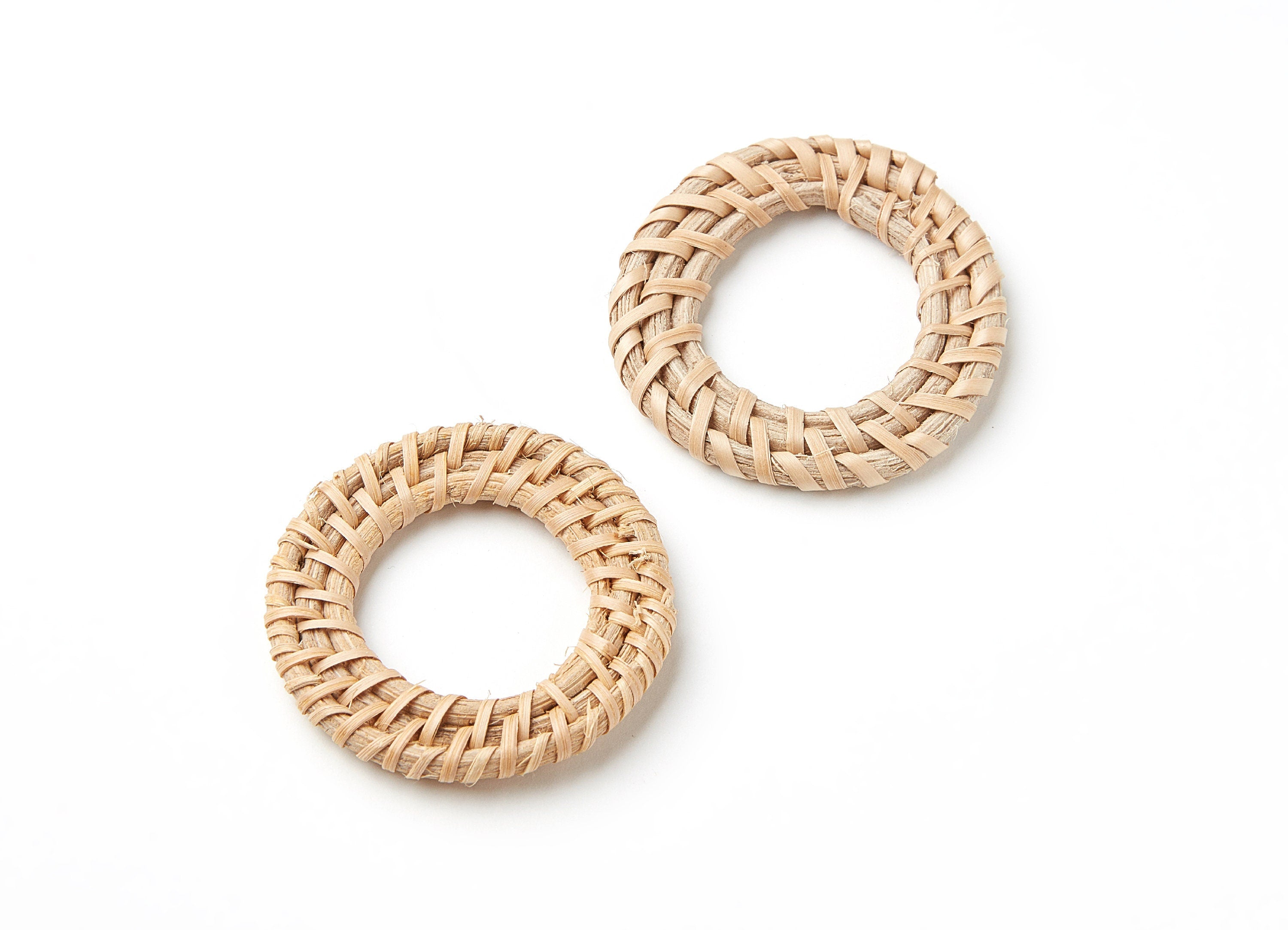Handwoven Rattan Earrings - Round Shaped Rattan Pendant - Wooden Straw Earring - Jewelery Handmade - 41.2x41.2x3.9mm - RT1026 - DOMEDBAZAAR
