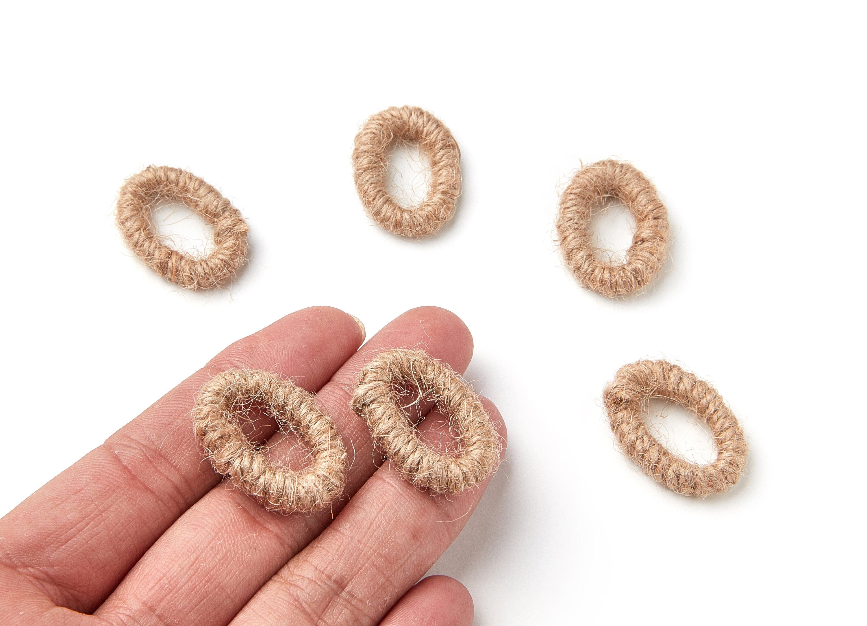 Handwoven Hemp Rope Earrings - Oval Shaped Rope Pendants - Hemp Rope Charms - Jewelery Handmade - 28.15x19.75x5mm - RT1079 - DOMEDBAZAAR