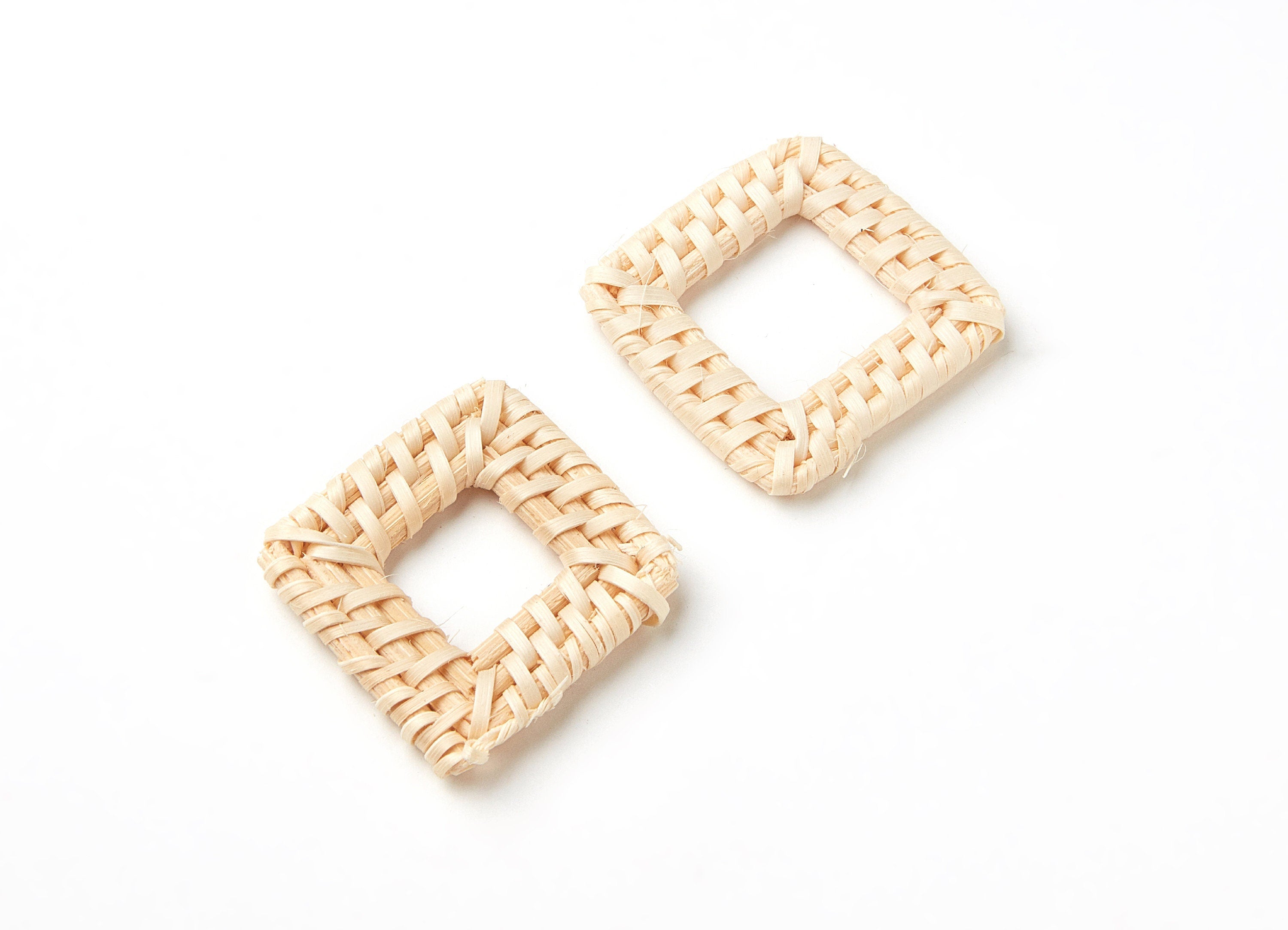 Handwoven Rattan Earrings - Square Shaped Rattan Pendant - Wooden Straw Earring - Jewelery Handmade - 45.9x35.8x3.95mm - RT1060 - DOMEDBAZAAR
