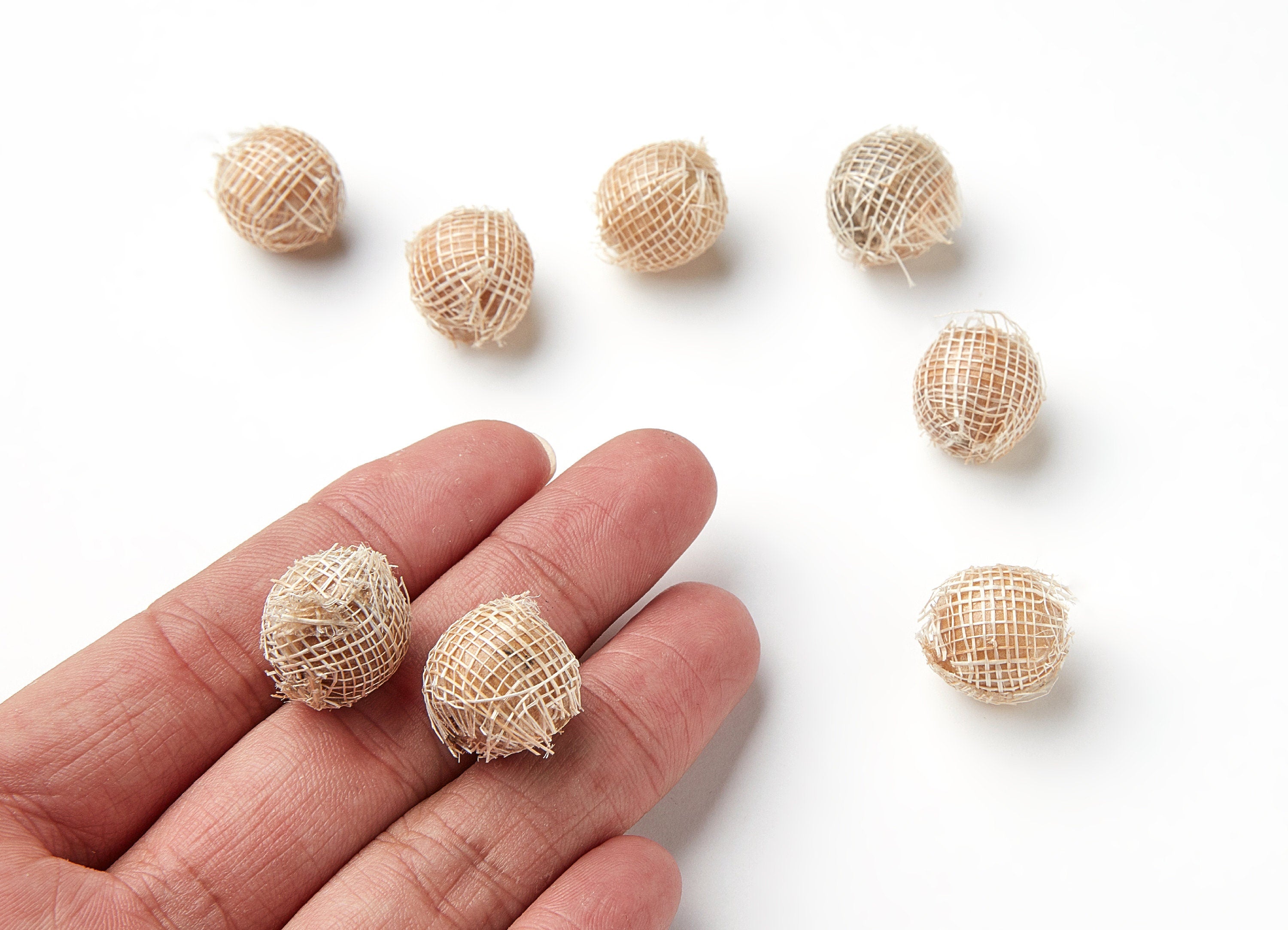 Handwoven Paper Rope Earrings - Ball Shaped Paper Rope Pendant - Wooden Straw Earring - Jewelery Handmade - 15.8x15.5mm - RT1074 - DOMEDBAZAAR