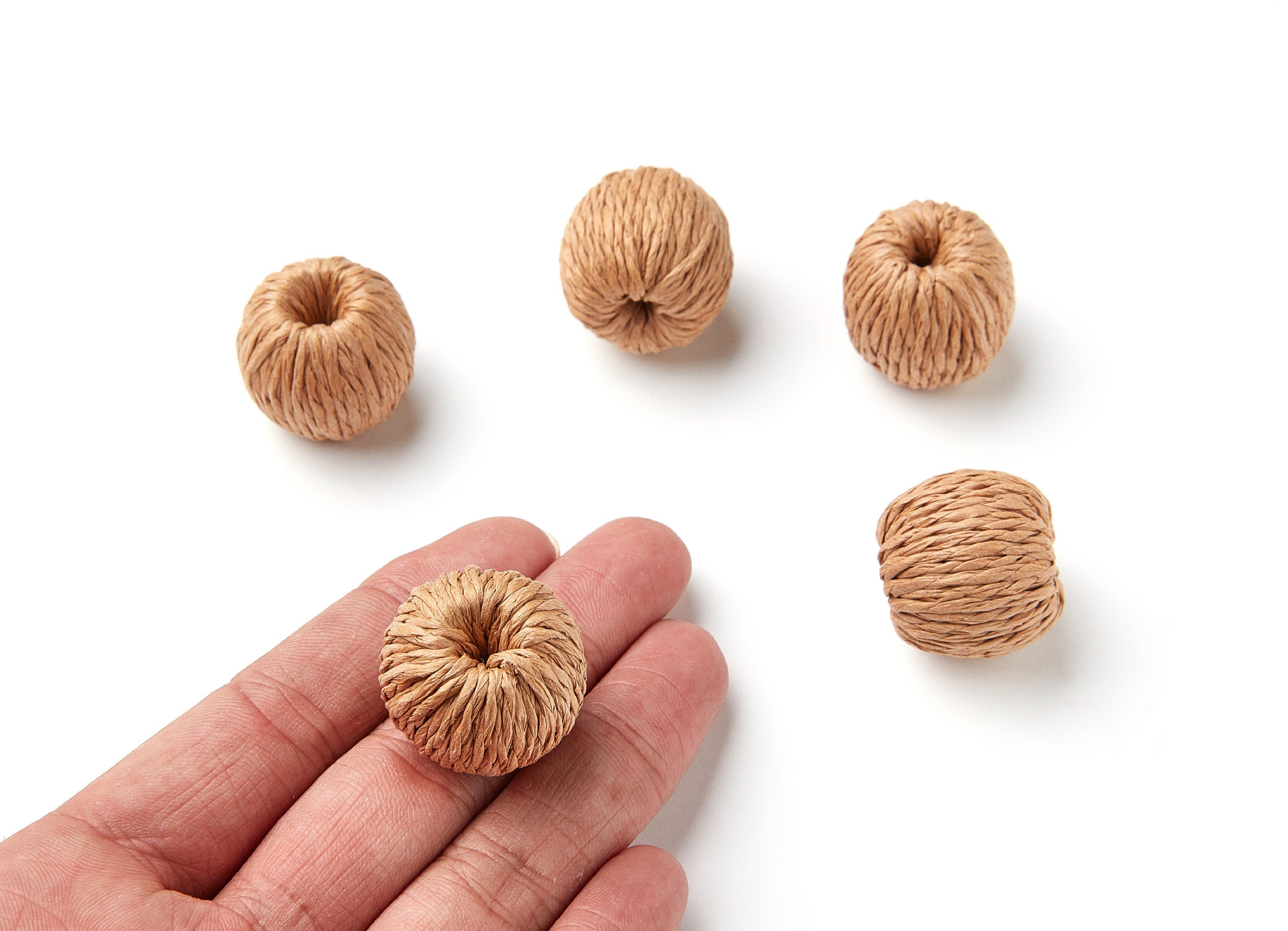 Handwoven Paper Rope Earrings - Ball Shaped Paper Rope Pendant - Wooden Straw Earring - Jewelery Handmade - 23.2x21.4mm - RT1068 - DOMEDBAZAAR