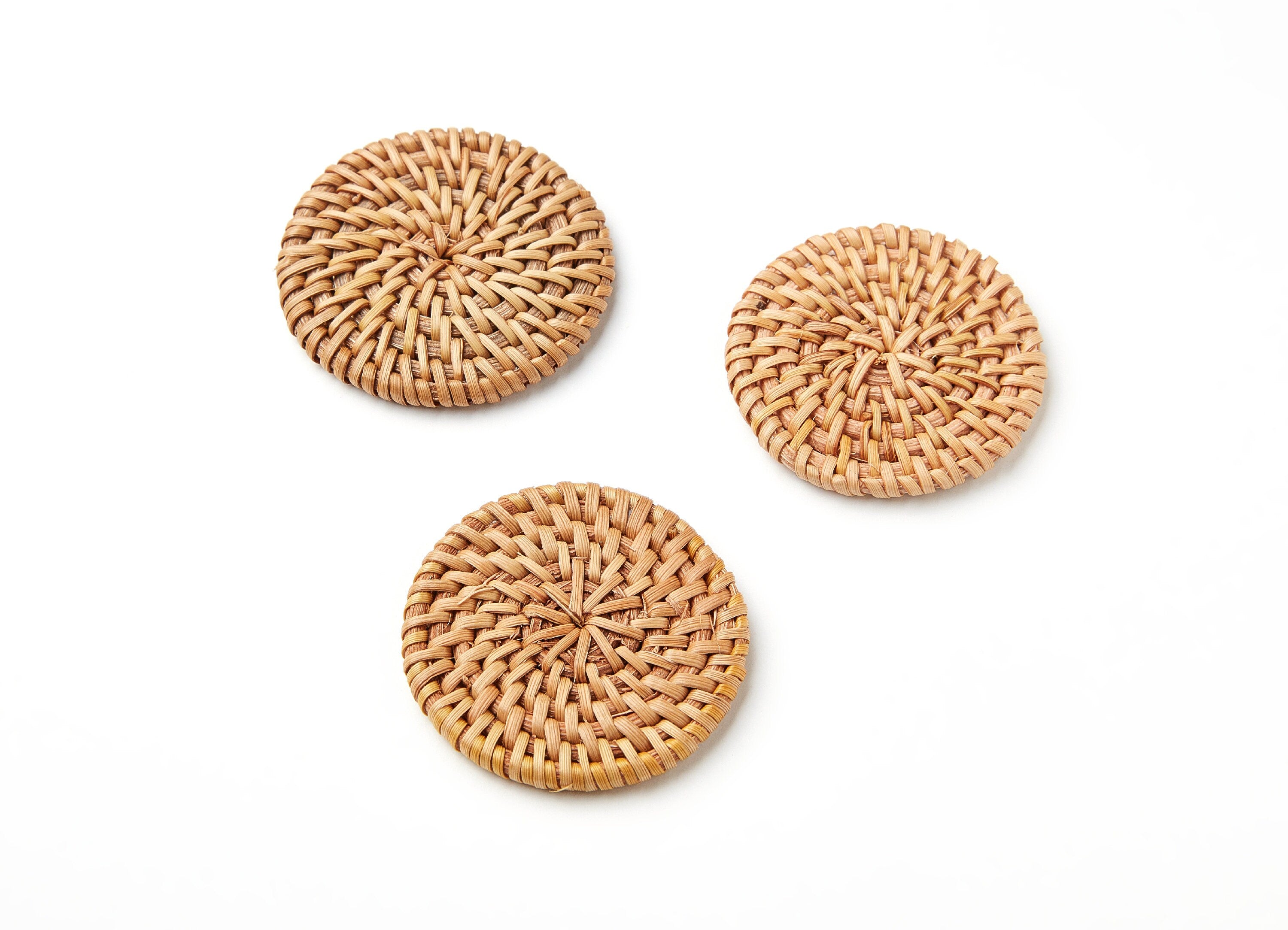 Handwoven Rattan Earrings - Coin Shaped Rattan Pendant - Wooden Straw Earring - Jewelery Handmade - 42.8x42.8x5.16mm - RT1055 - DOMEDBAZAAR