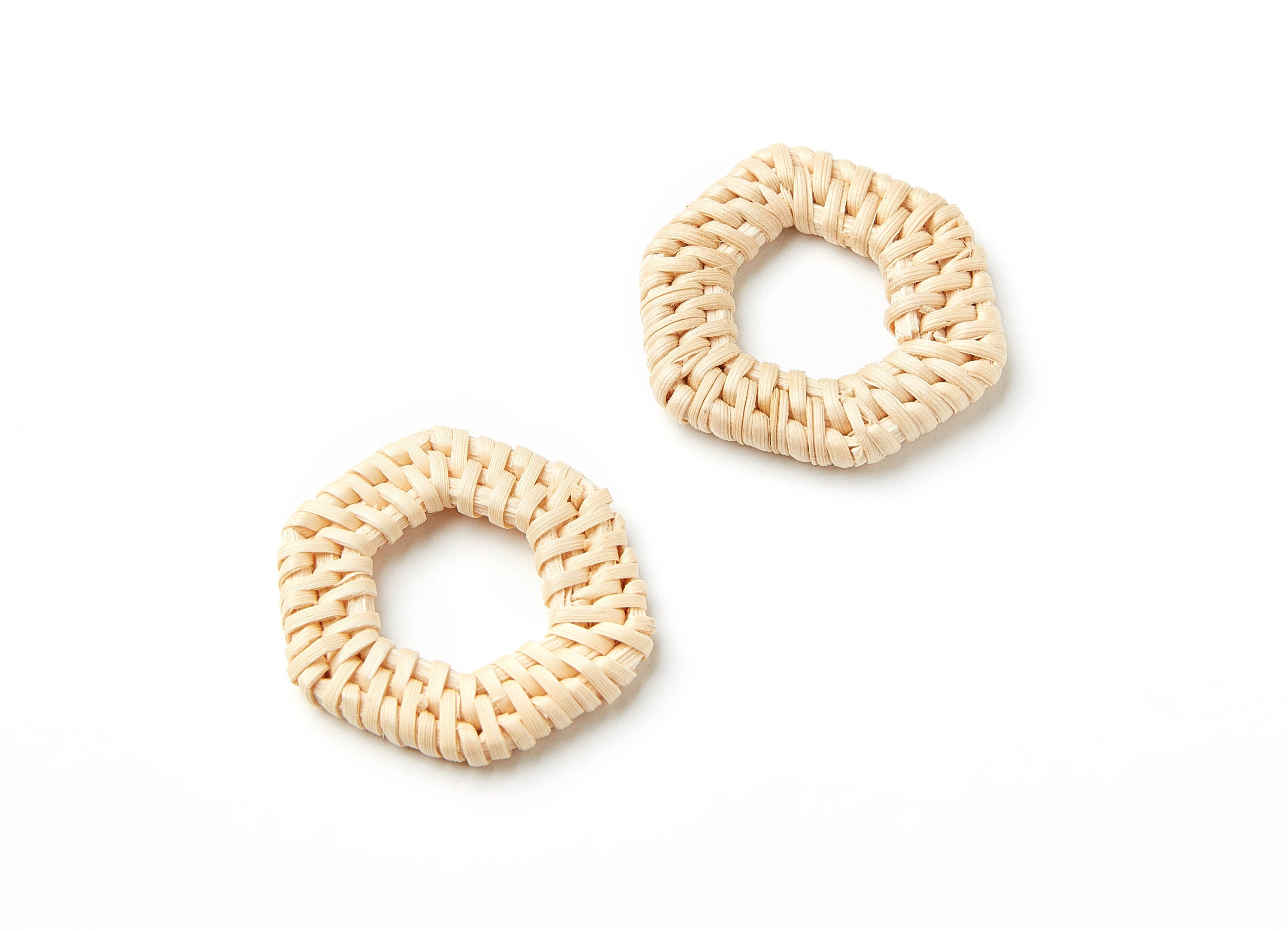 Handwoven Rattan Earrings - Hexagon Shaped Rattan Pendant - Wooden Straw Earring - Jewelery Handmade - 39.45x39.45x4.44mm - RT1056 - DOMEDBAZAAR