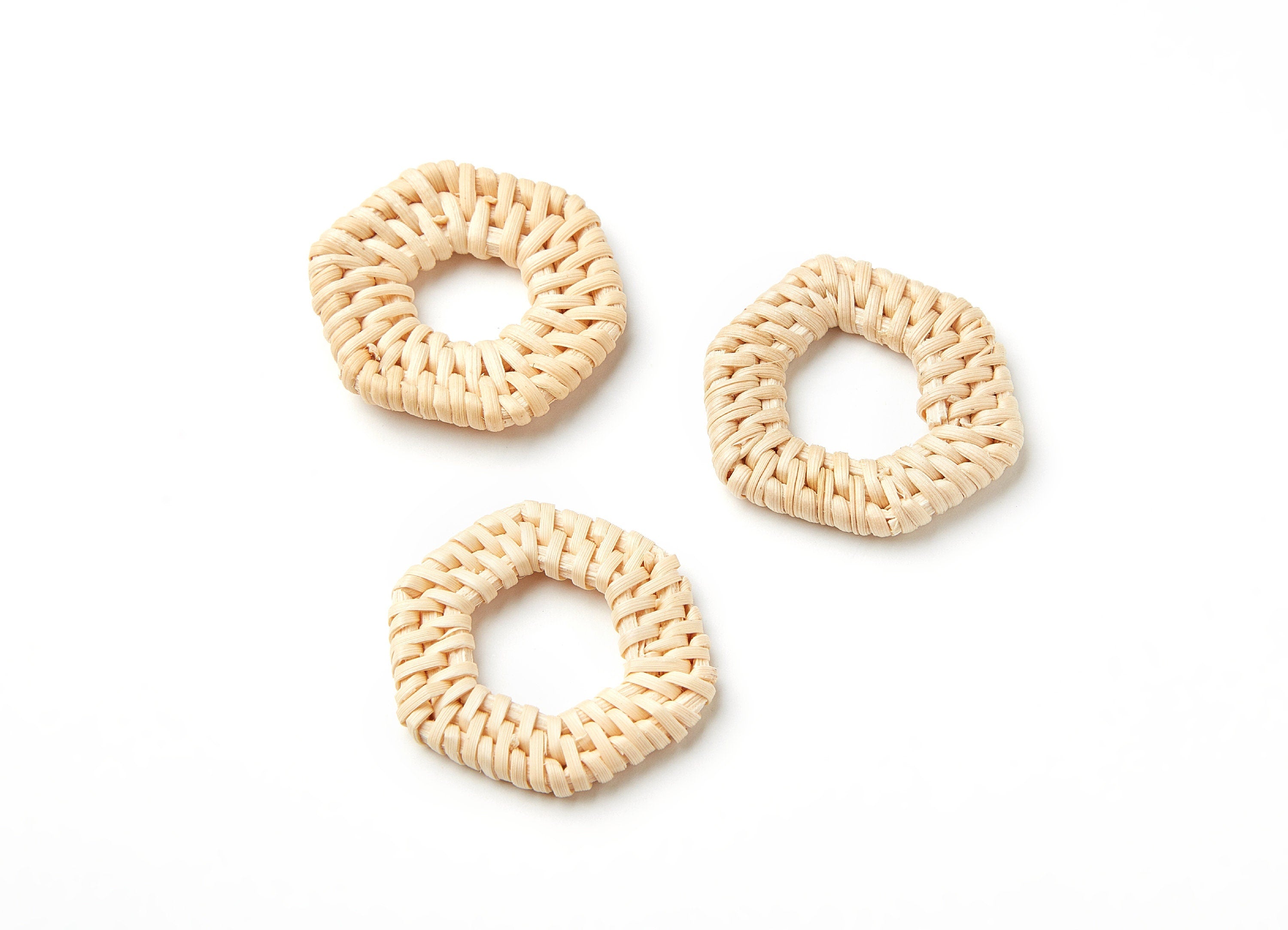 Handwoven Rattan Earrings - Hexagon Shaped Rattan Pendant - Wooden Straw Earring - Jewelery Handmade - 39.45x39.45x4.44mm - RT1056 - DOMEDBAZAAR