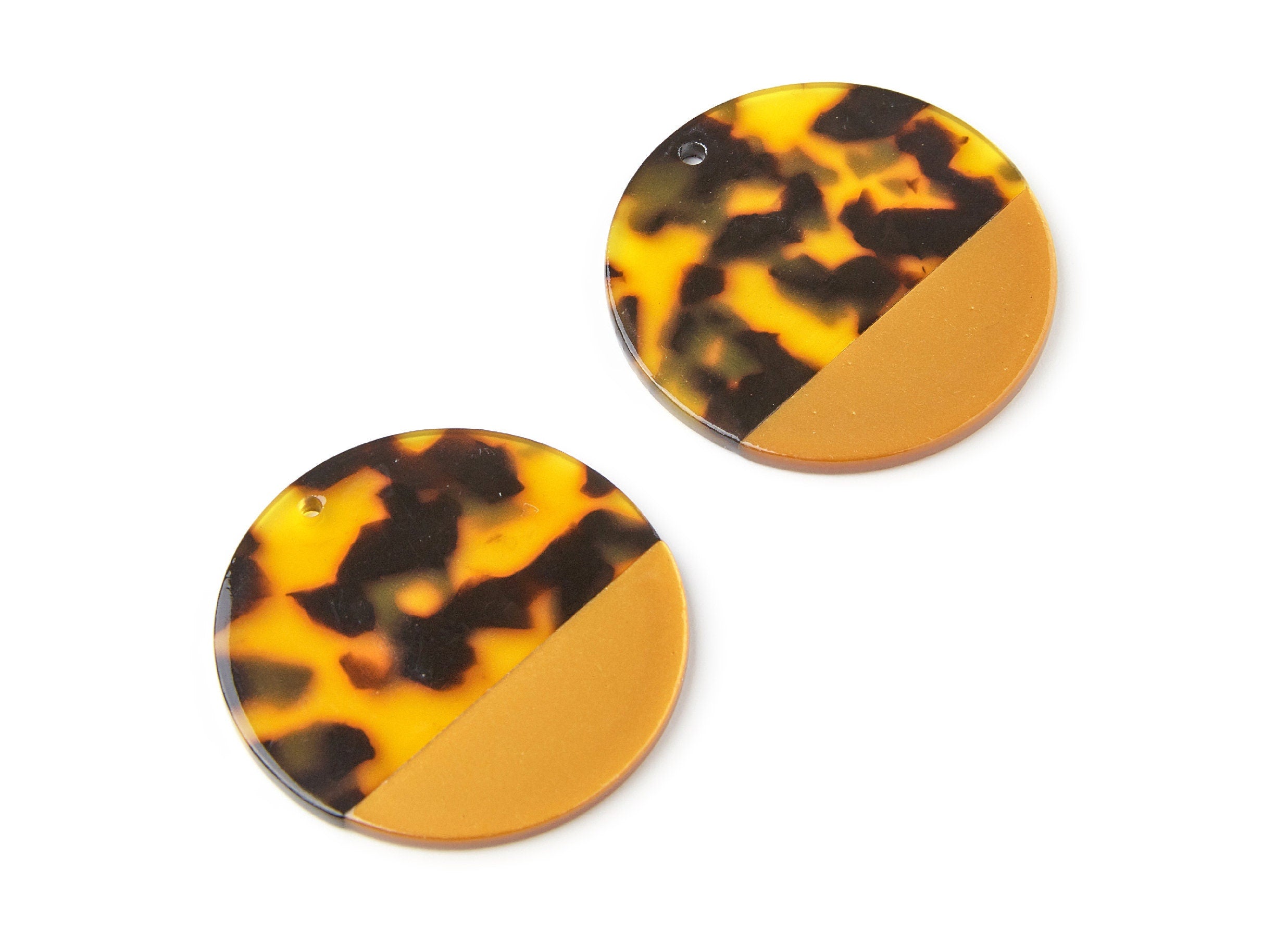 Acetate Acrylic Earring Charms - Tortoise Shell - Coin Shaped Pendant - Jewelry Making Supplies - Color Code: A02 - 40x40x2.7mm - AC1235A - DOMEDBAZAAR