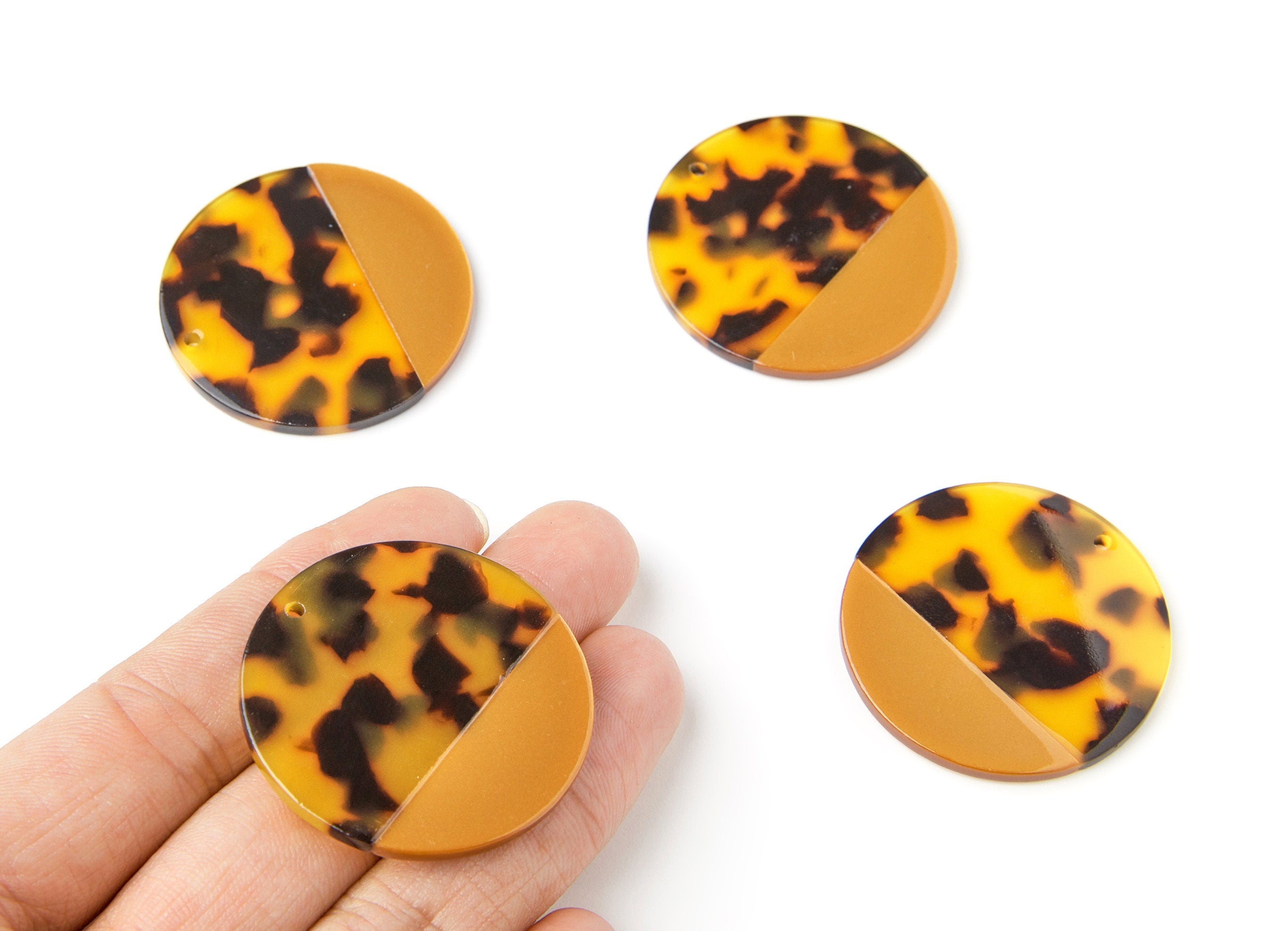 Acetate Acrylic Earring Charms - Tortoise Shell - Coin Shaped Pendant - Jewelry Making Supplies - Color Code: A02 - 40x40x2.7mm - AC1235A - DOMEDBAZAAR