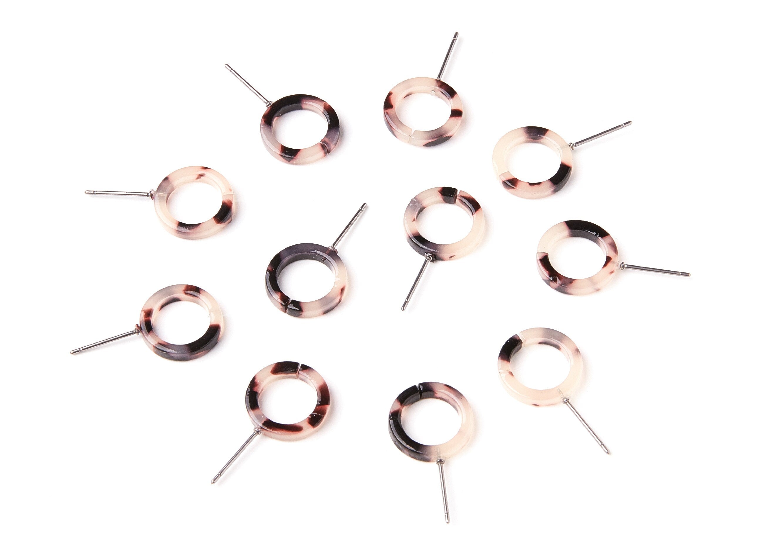 Acetate Acrylic Earring Stud - Laser Cut Open Circle - Blonde Tortoise Shell Earring Post - Color Code: A07 - 13,53x13,53x2,75mm - AC1224A - DOMEDBAZAAR