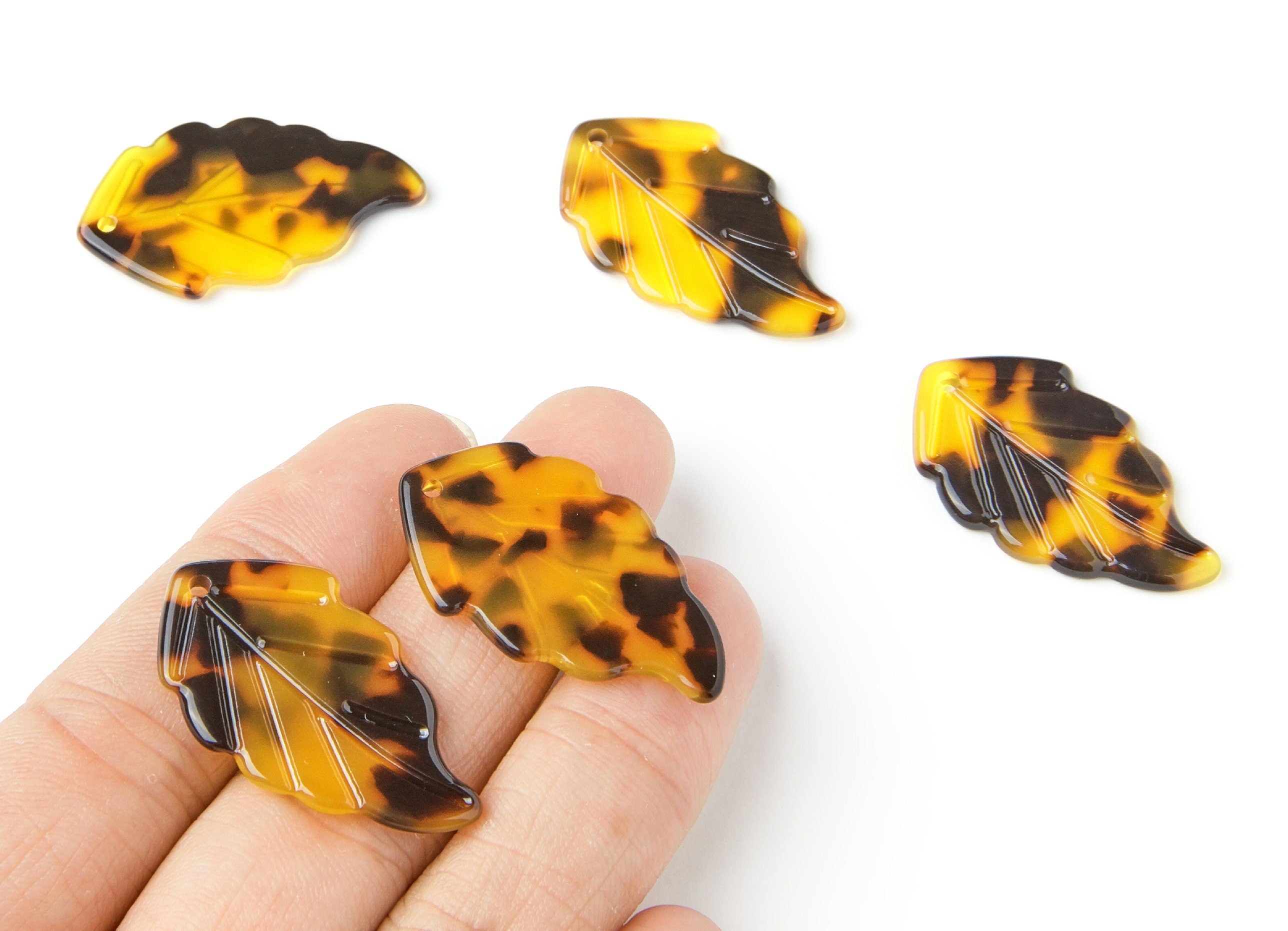 Acetate Acrylic Earring Charm - Tortoise Shell - Monstera Leaf Pendant - Jewelry Supplies - Color Code: A02 - 35.67x20.92x2.75mm - AC1242F - DOMEDBAZAAR