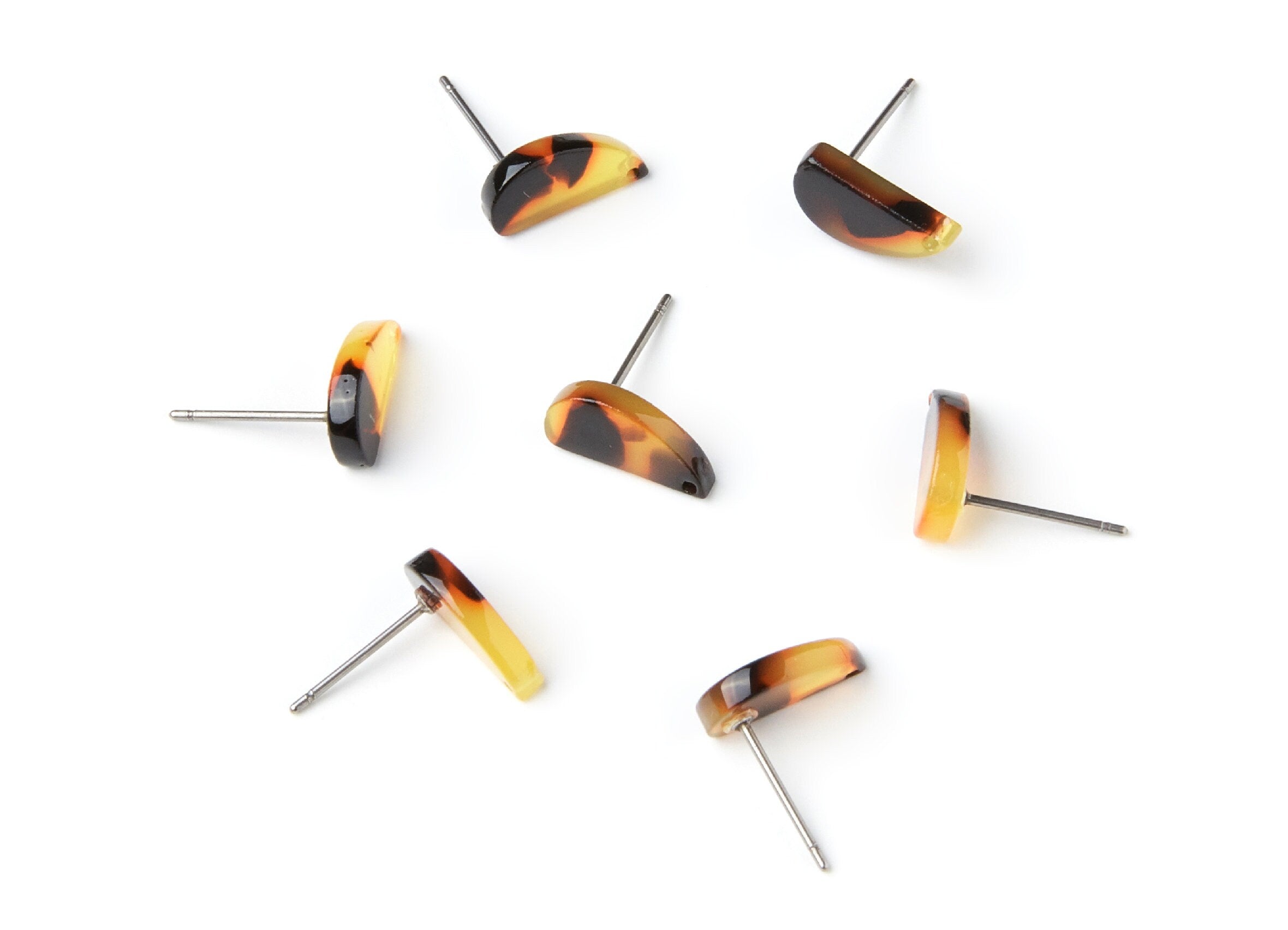 Acetate Acrylic Earring Stud - Post Charm - Tortoise Shell Earring - Half Drop Earrings - Color Code: A01 - 12.64x6.1x2.8mm- AC1228F - DOMEDBAZAAR