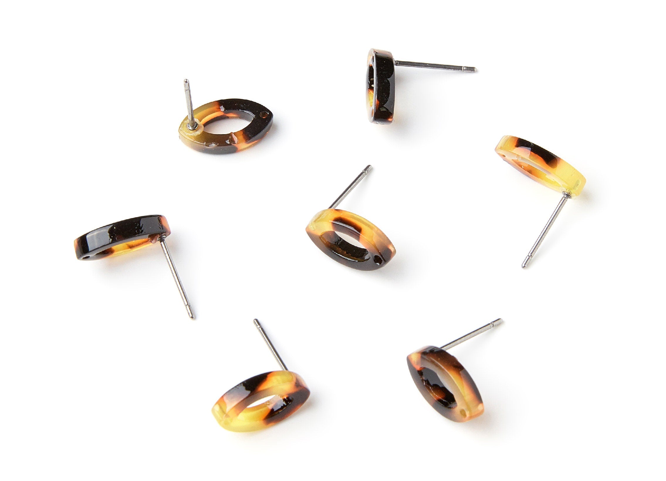 Acetate Acrylic Earring Stud - Post Charms - Tortoise Shell Earrings - Oval Shaped - Color Code: A01 - 12,45x7,45x2,75mm- AC1223F - DOMEDBAZAAR