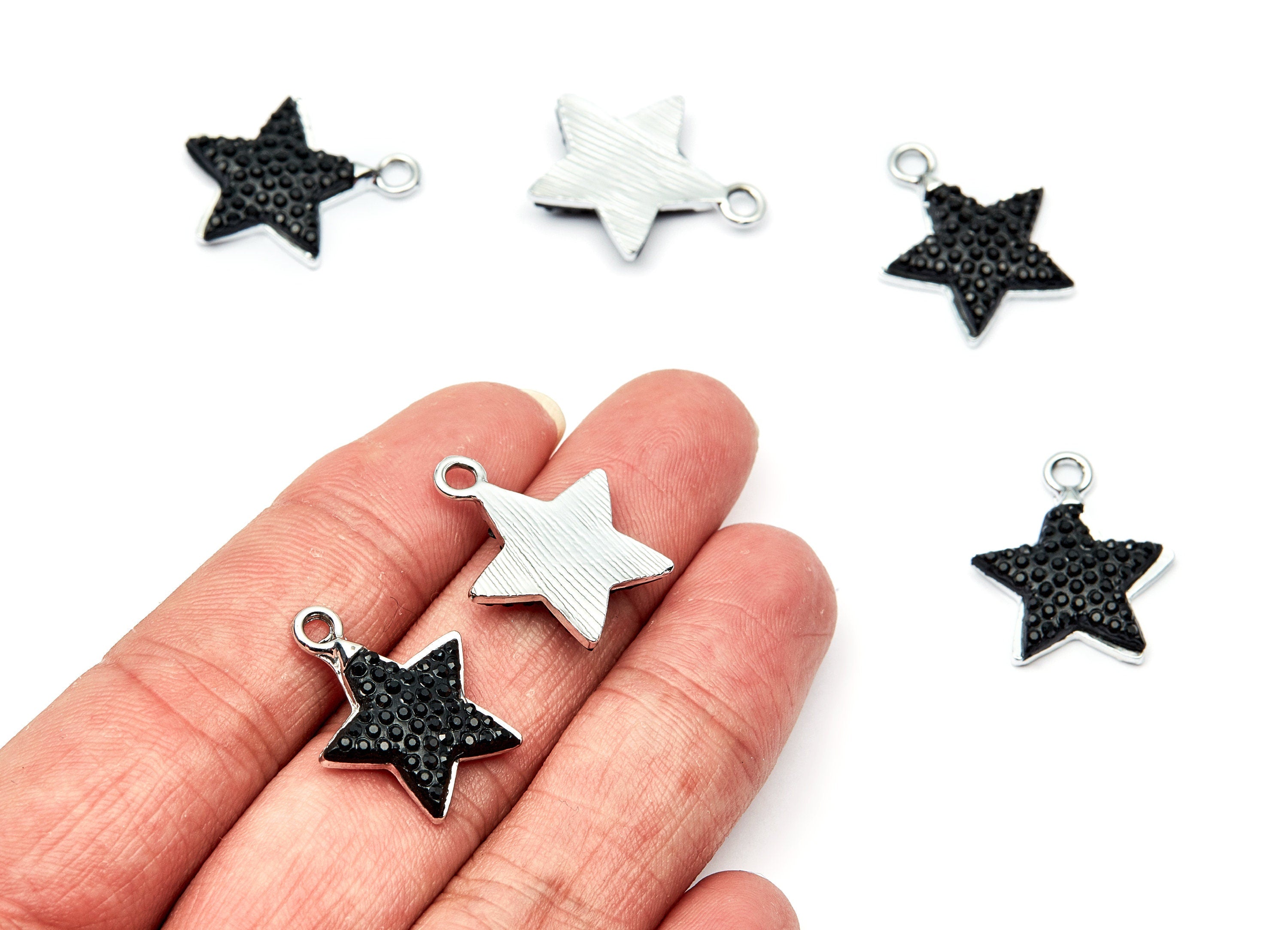 Star Shaped Charms- Zinc Alloy Earring Findings - Silver Tone Connector - Alloy Pendant for Necklace - 21.76x18.7x2.78mm - ZZ1203 - DOMEDBAZAAR