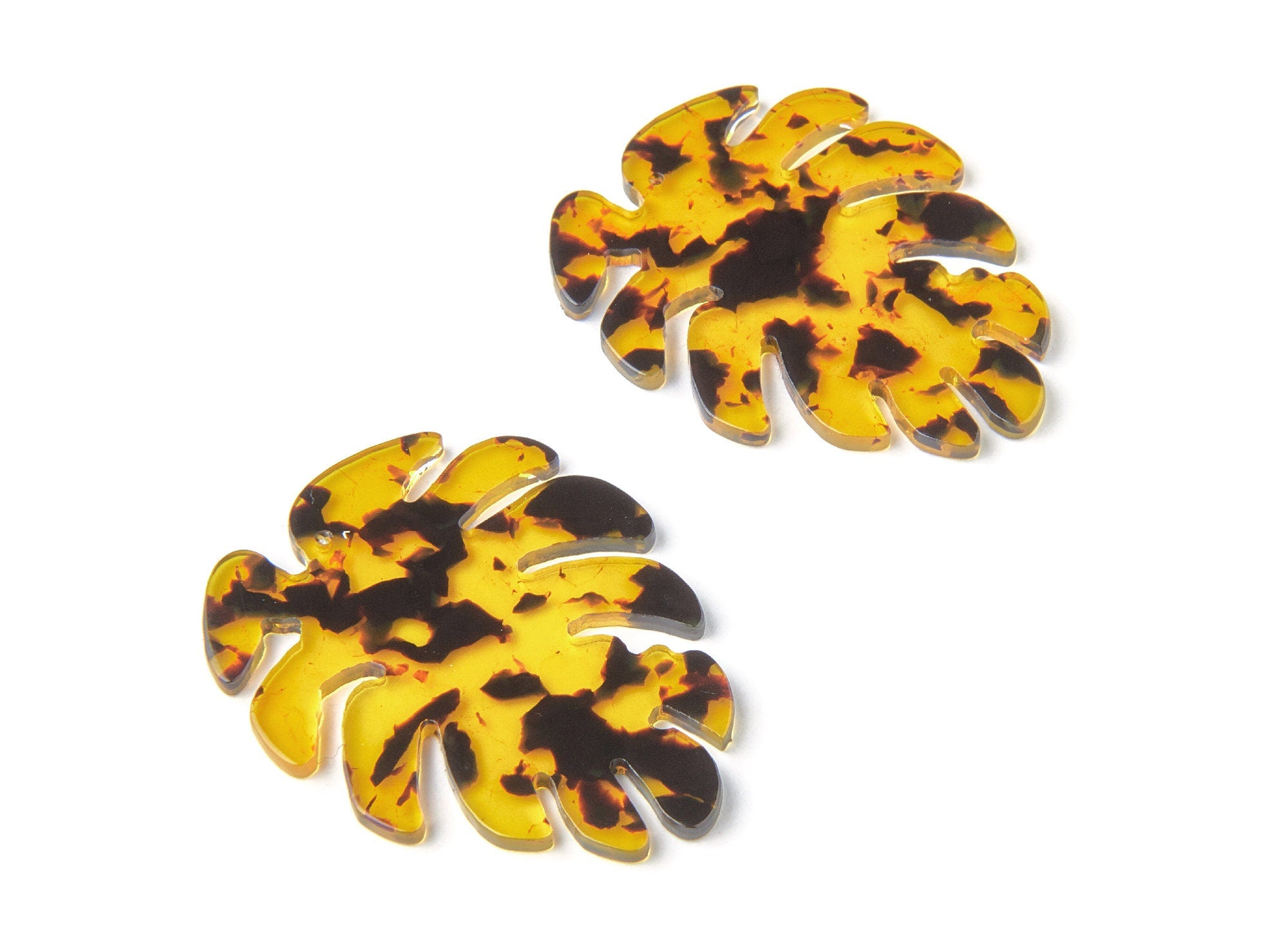 Tortoise Shell Earrings - Acetate Earring Charm - Monstera Leaf Shaped Pendant - Jewelry Making Supplies - 45.15x38x2.38mm - AC1199A - DOMEDBAZAAR