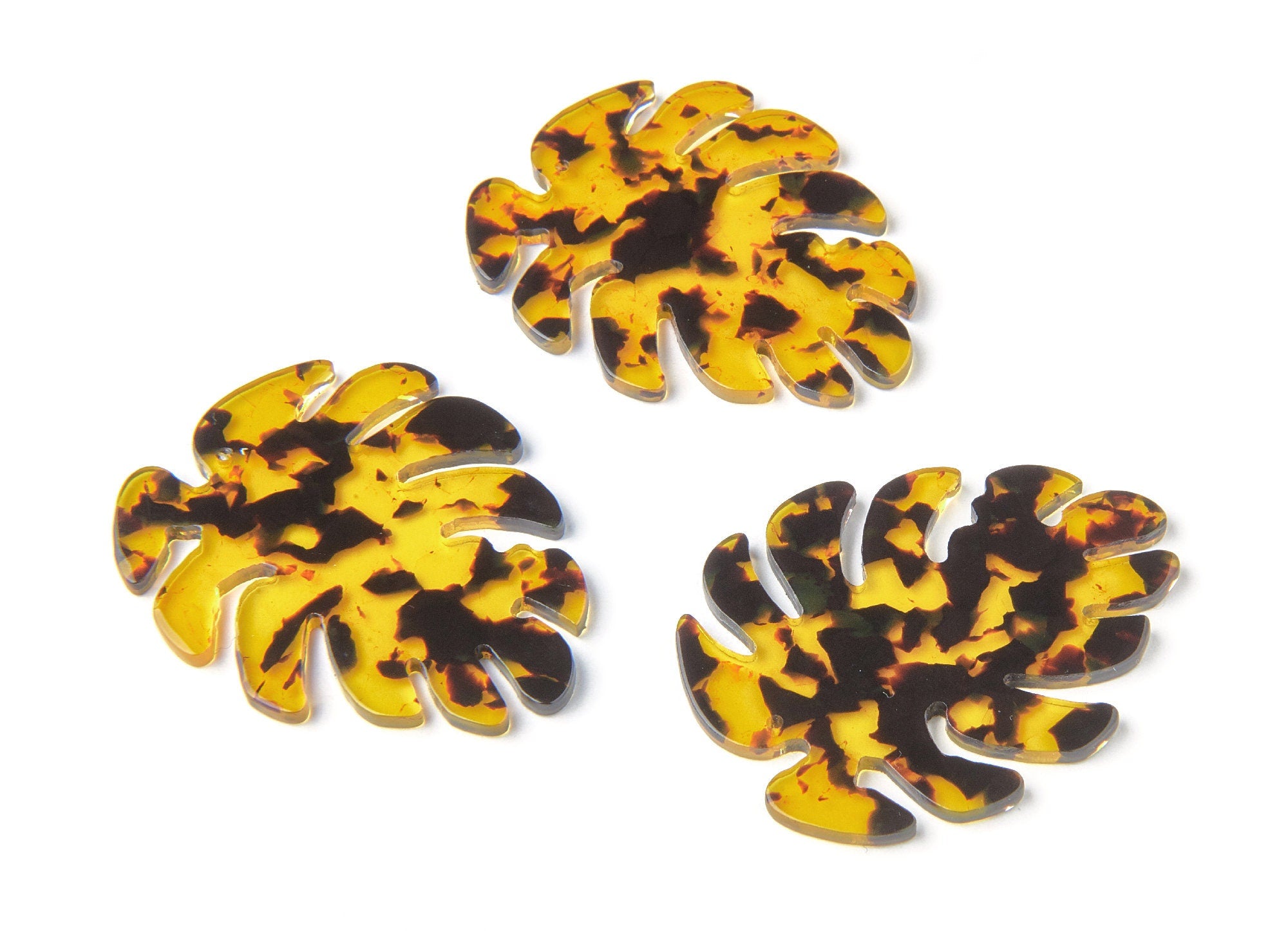 Tortoise Shell Earrings - Acetate Earring Charm - Monstera Leaf Shaped Pendant - Jewelry Making Supplies - 45.15x38x2.38mm - AC1199A - DOMEDBAZAAR