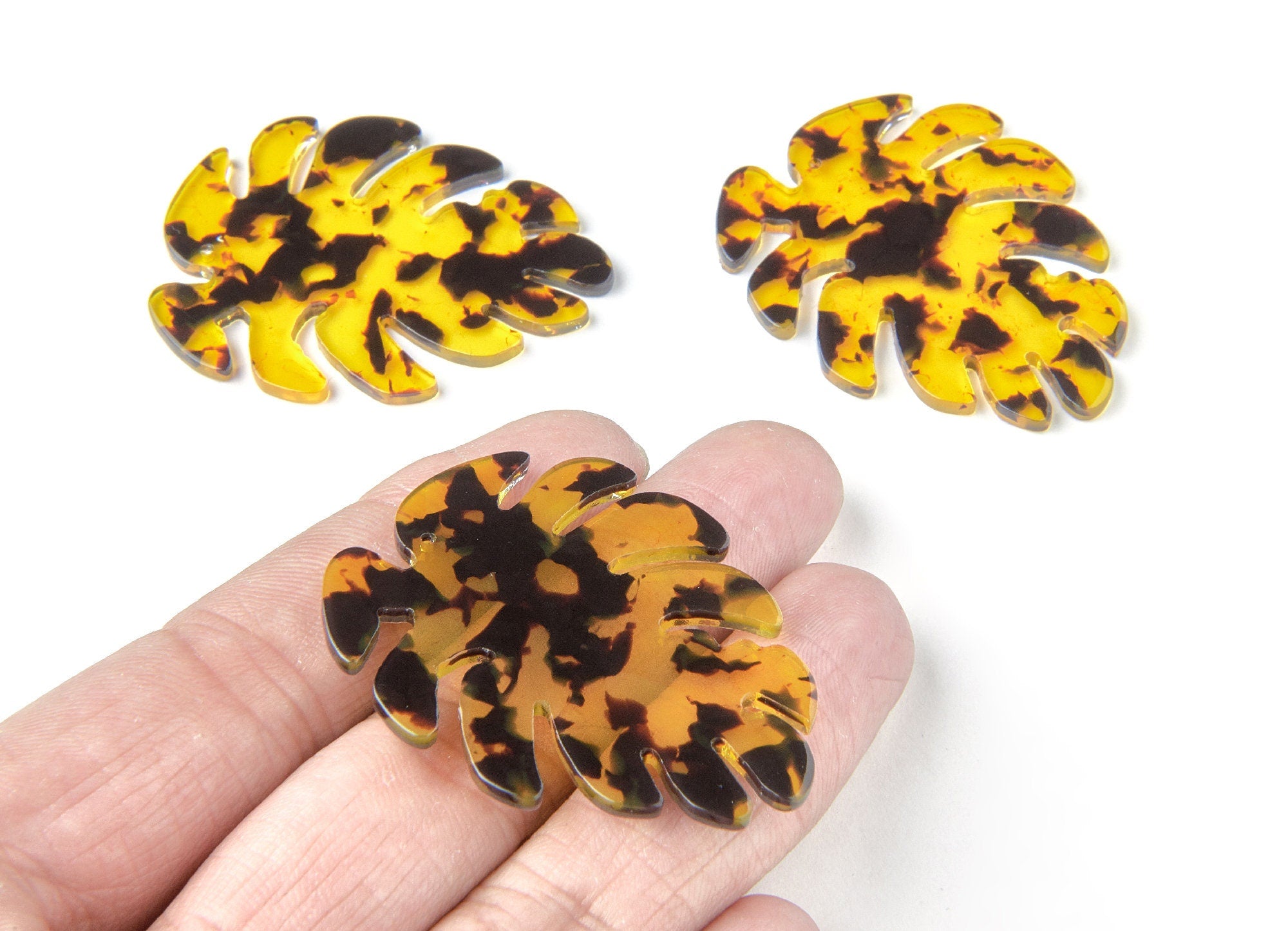 Tortoise Shell Earrings - Acetate Earring Charm - Monstera Leaf Shaped Pendant - Jewelry Making Supplies - 45.15x38x2.38mm - AC1199A - DOMEDBAZAAR