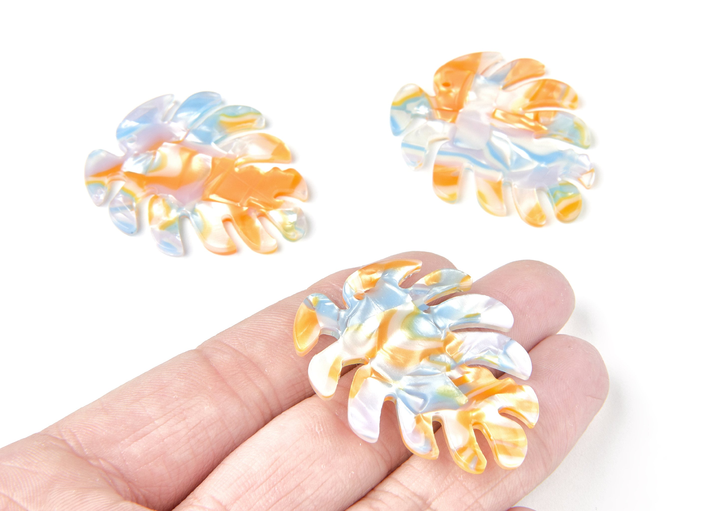 Acetate Leaf Earring Charms - Monstera Leaf Pendant - Earring Findings - Jewelry Supplies - 45.15x38x2.38mm - AC1199B - DOMEDBAZAAR