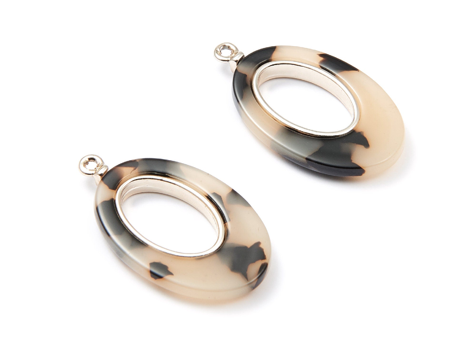 Alloy Frame Cellulose Acetate Charms - Acetate Acrylic Earring Charms - Marquise Shaped Pendant - 34.54x19.86x4.08mm - AC1183E - DOMEDBAZAAR