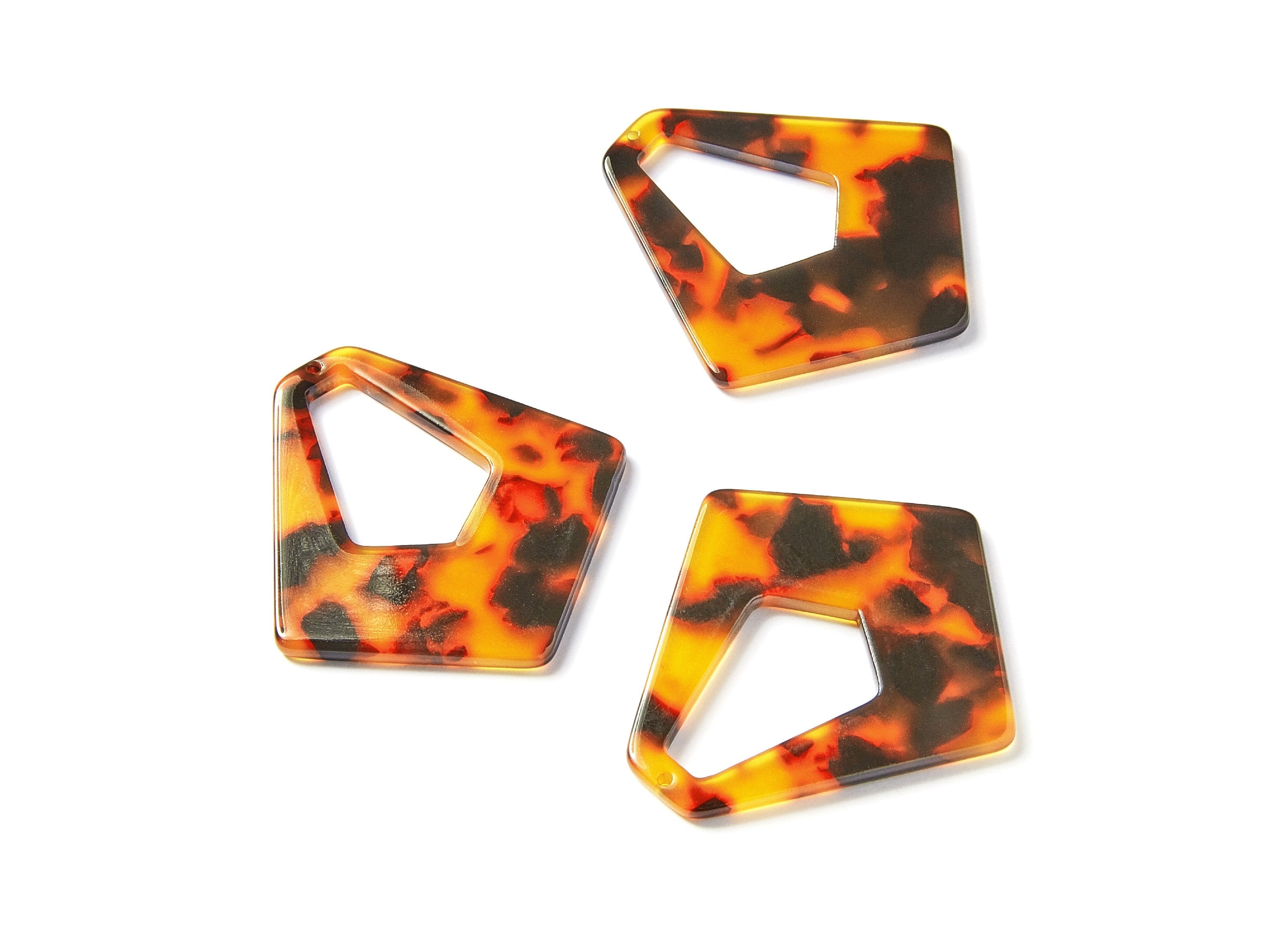 Acrylic Earring Charms - Tortoise Shell Earrings - Big Diamond Pendant - Jewelry Making Supplies - 49.5x45.9x2.56mm - AC1197A - DOMEDBAZAAR