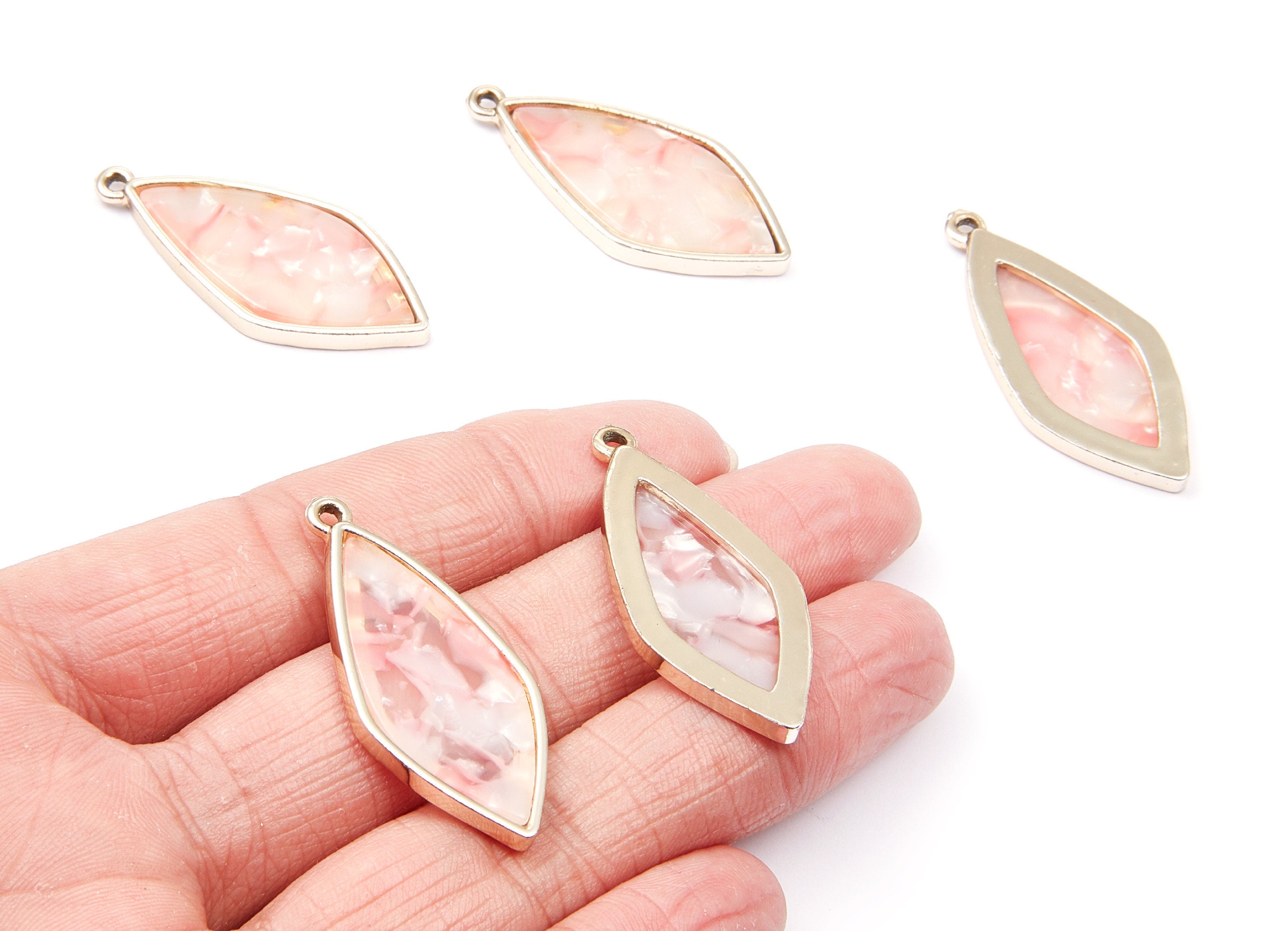 Alloy Frame Cellulose Acetate Charms - Acetate Acrylic Earring Charm - Rhombus Shaped Pendant -Jewellery Making- 40,55x18,4x2,85mm - AC1240B - DOMEDBAZAAR