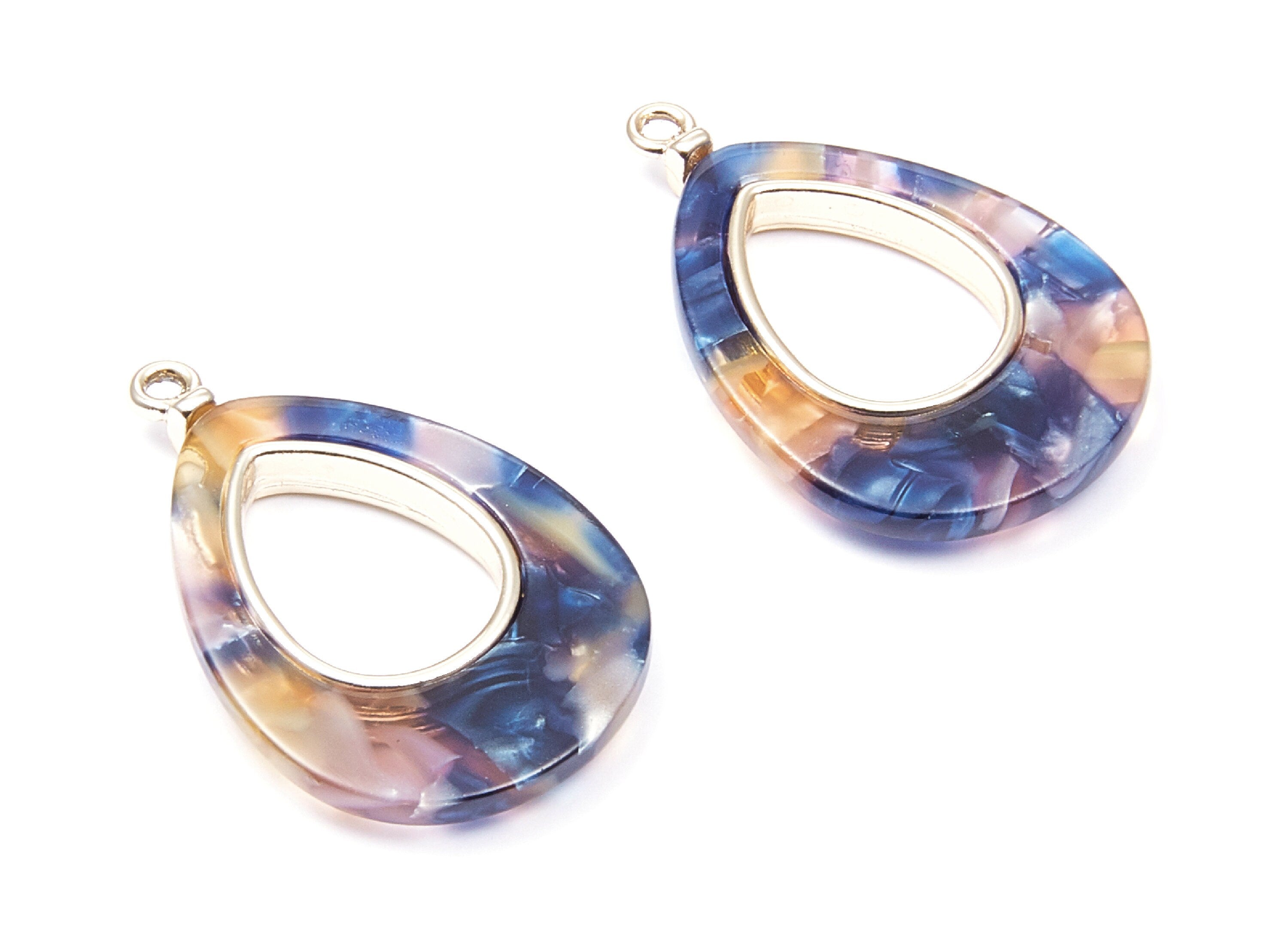 Alloy Frame Cellulose Acetate Charms - Acetate Acrylic Earring Charms - Marquise Shaped Pendant - 33.1x21.39x3.8mm - AC1182A - DOMEDBAZAAR