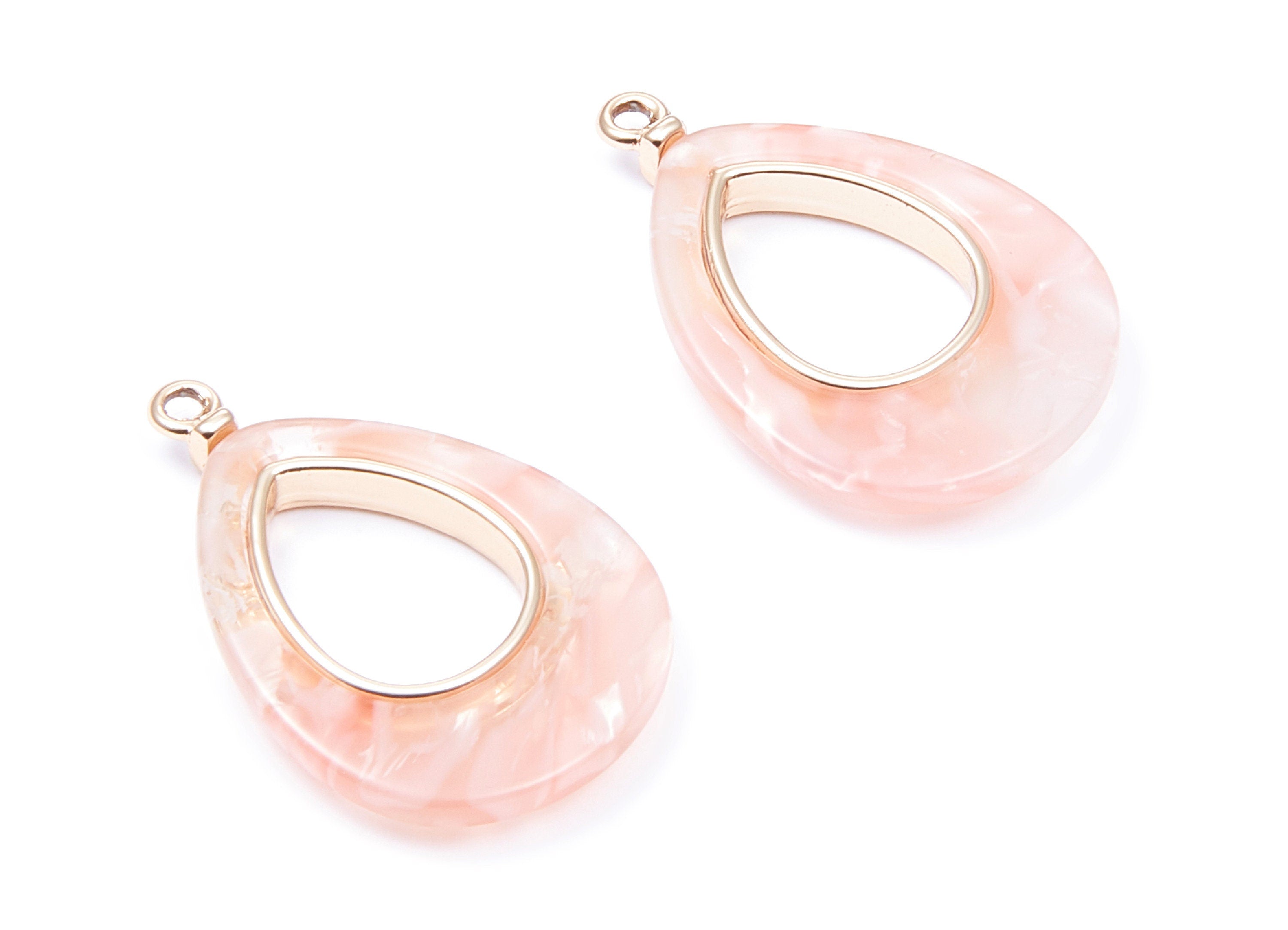 Alloy Frame Cellulose Acetate Charms - Acetate Acrylic Earring Charms - Marquise Shaped Pendant - 33.1x21.39x3.8mm - AC1182E - DOMEDBAZAAR