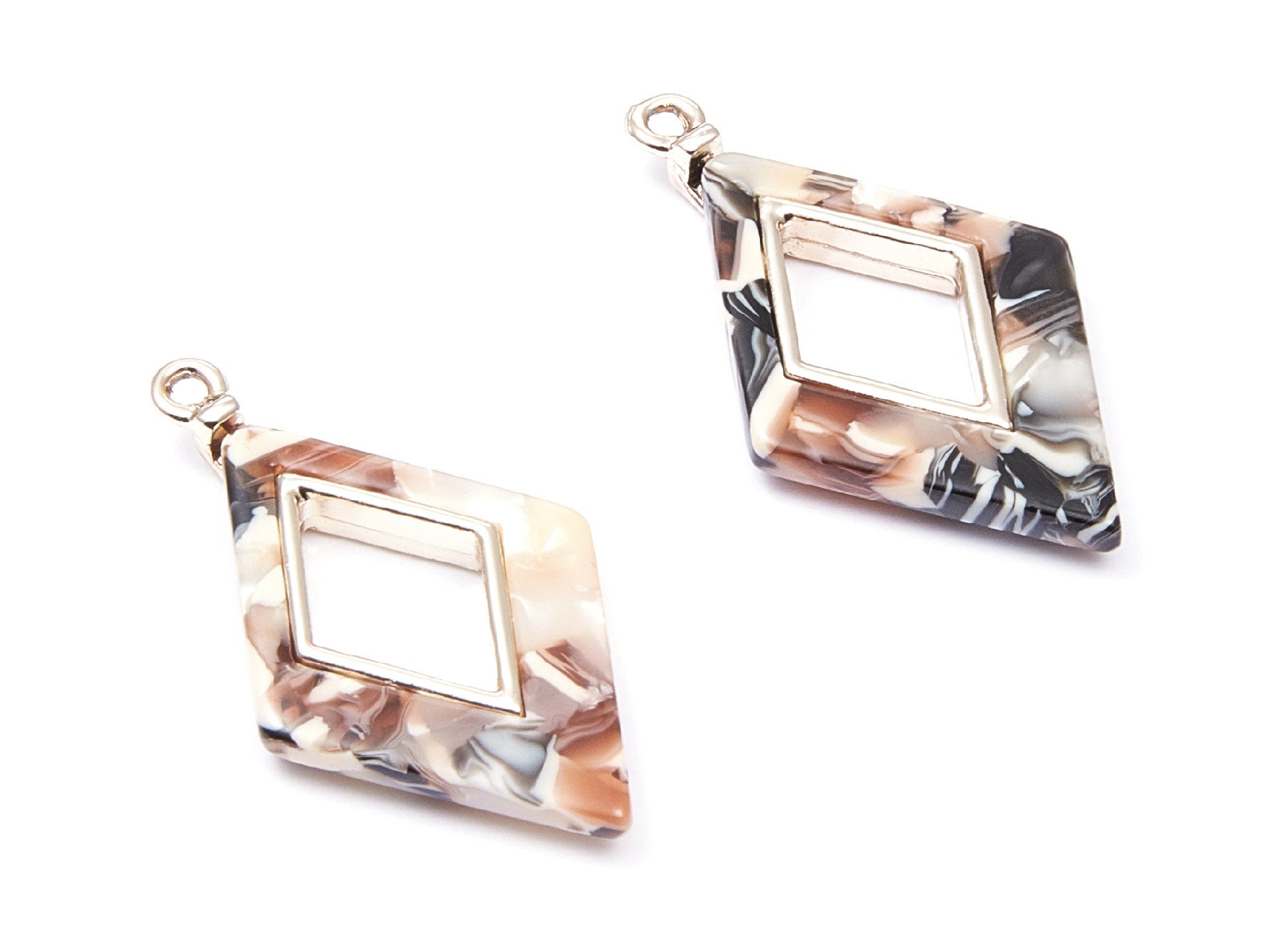 Alloy Frame Cellulose Acetate Charm - Acetate Acrylic Earring Charm - Rhombus Pendant - Color Code: A51 - 36.04x20.1x4.1mm - AC1185D - DOMEDBAZAAR