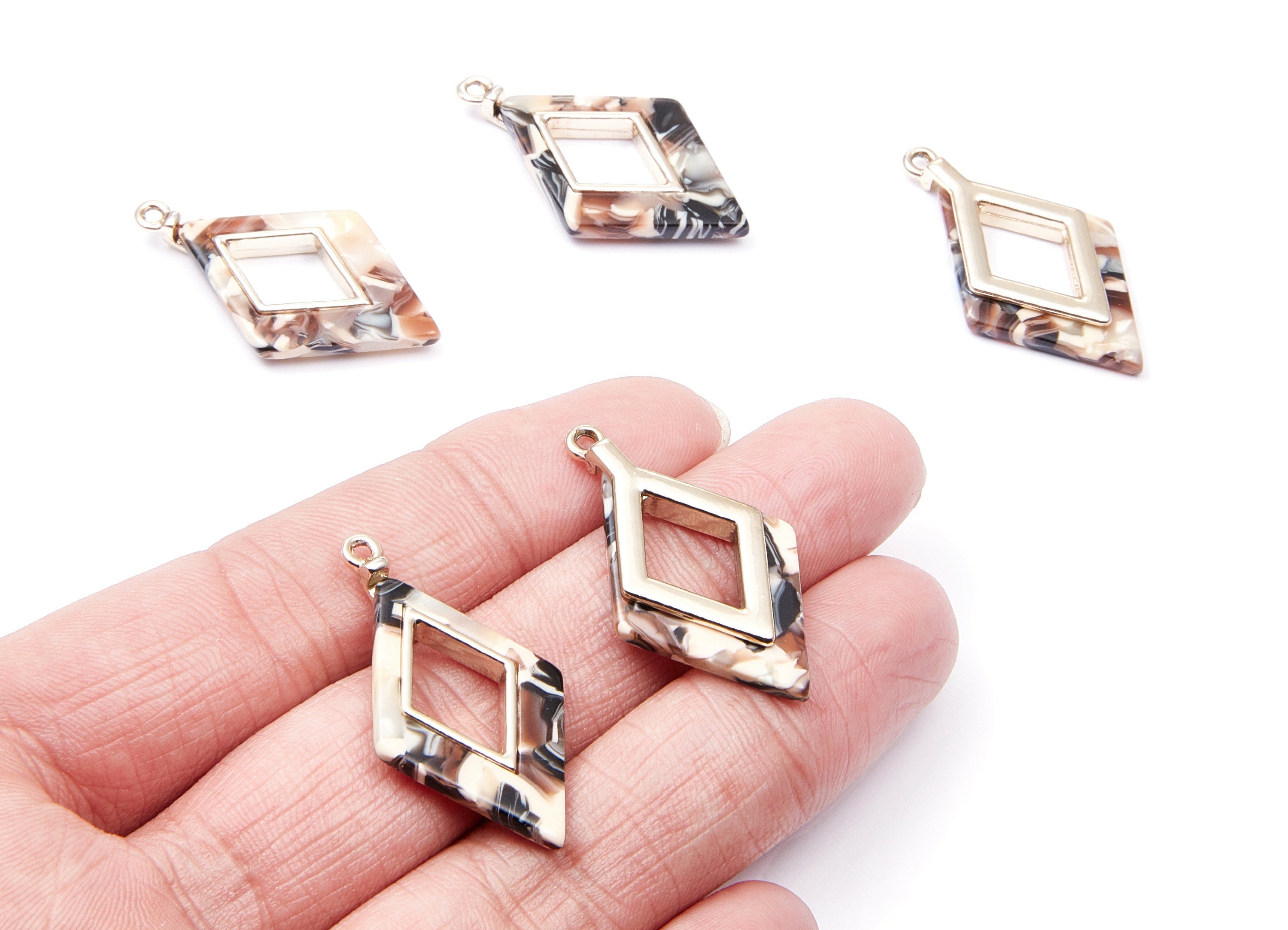 Alloy Frame Cellulose Acetate Charm - Acetate Acrylic Earring Charm - Rhombus Pendant - Color Code: A51 - 36.04x20.1x4.1mm - AC1185D - DOMEDBAZAAR