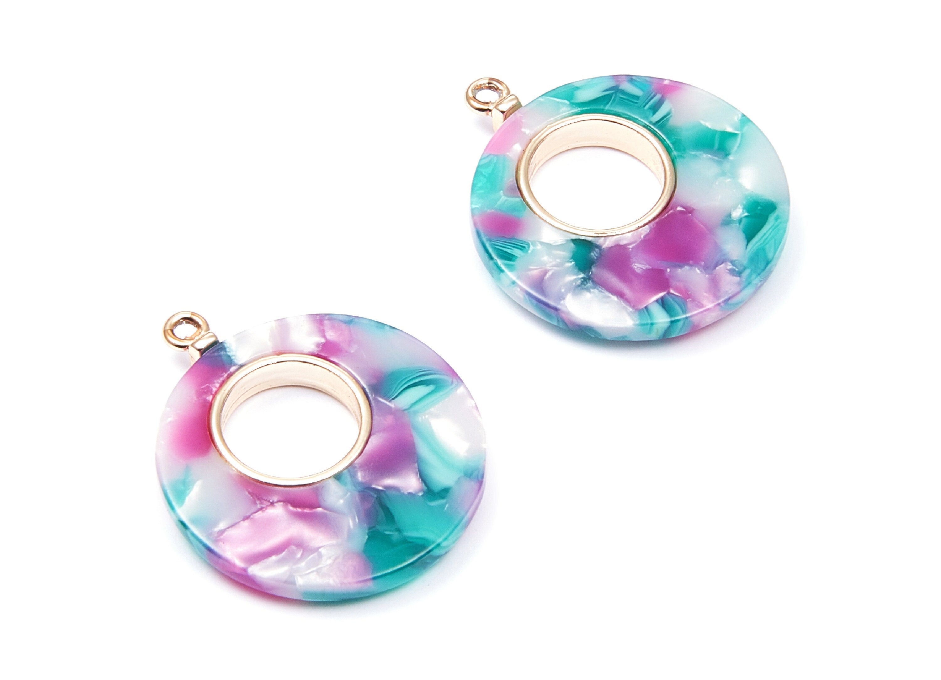 Alloy Frame Cellulose Acetate Charms - Acetate Acrylic Earring Charm - Circle Shaped Pendant -Jewelery Making- 31.8x26.5x3.8mm - AC1186B - DOMEDBAZAAR