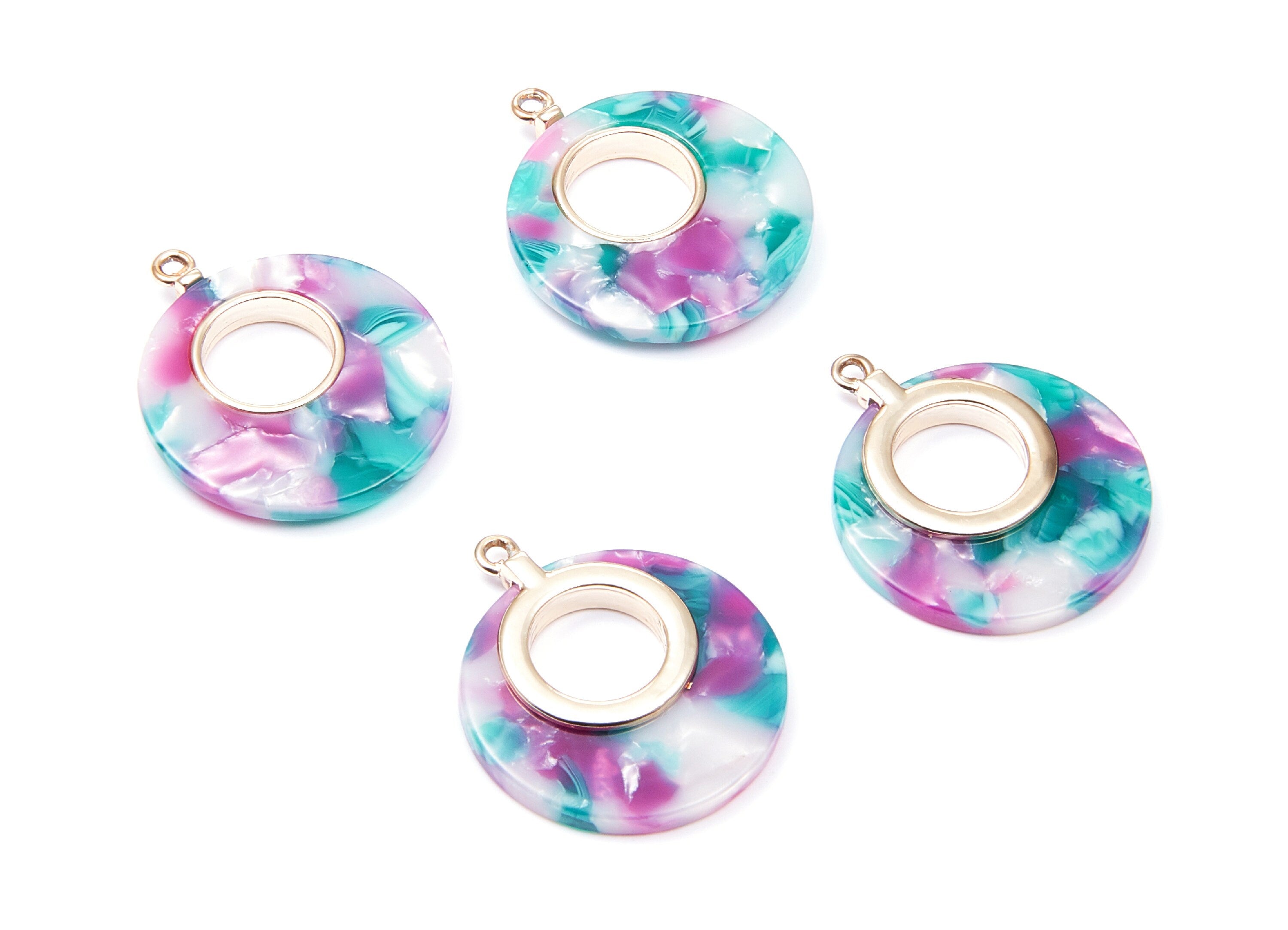 Alloy Frame Cellulose Acetate Charms - Acetate Acrylic Earring Charm - Circle Shaped Pendant -Jewelery Making- 31.8x26.5x3.8mm - AC1186B - DOMEDBAZAAR