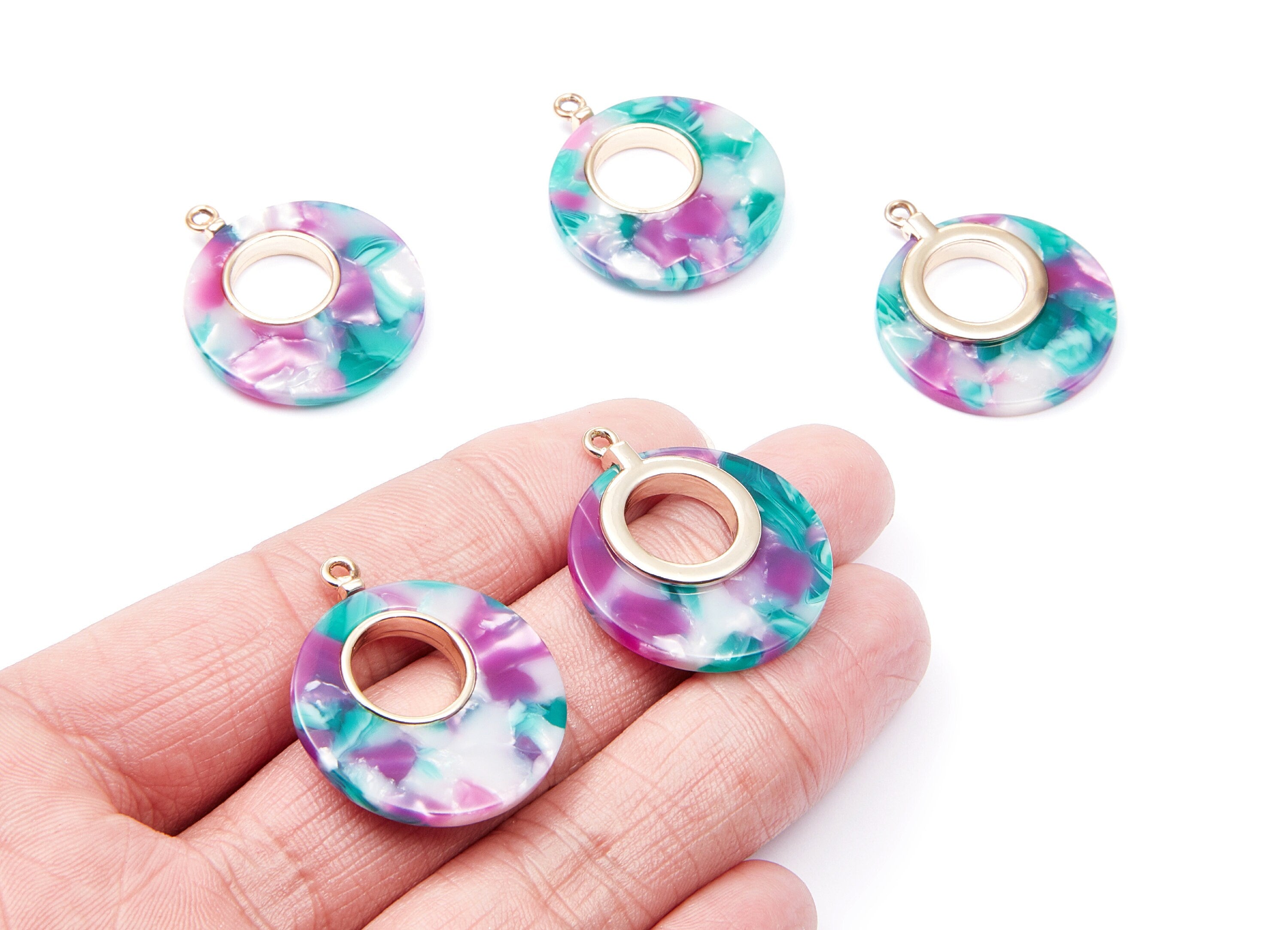 Alloy Frame Cellulose Acetate Charms - Acetate Acrylic Earring Charm - Circle Shaped Pendant -Jewelery Making- 31.8x26.5x3.8mm - AC1186B - DOMEDBAZAAR