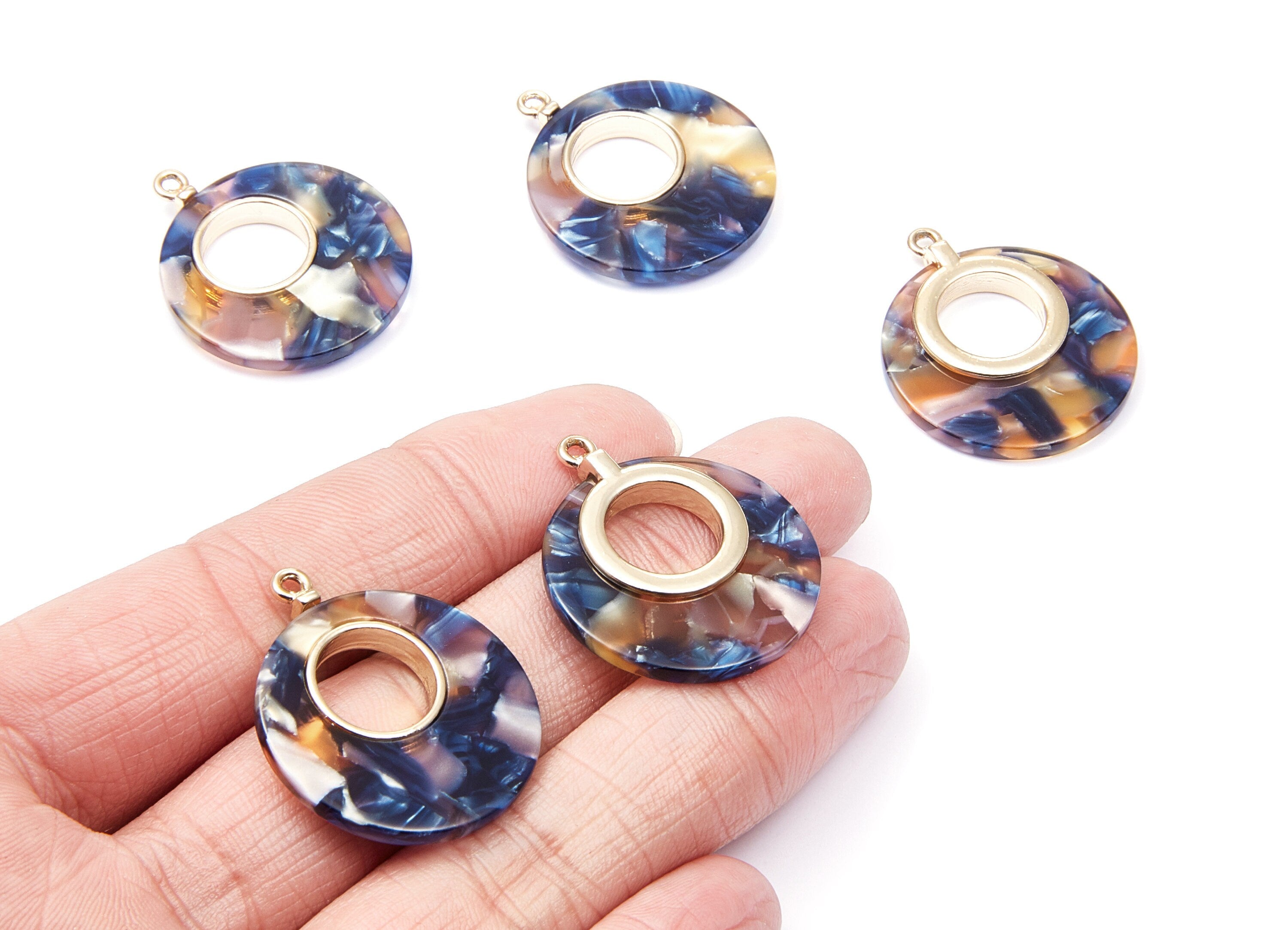 Alloy Frame Cellulose Acetate Charms - Acetate Acrylic Earring Charm - Circle Shaped Pendant -Jewelery Making- 31.8x26.5x3.8mm - AC1186D - DOMEDBAZAAR