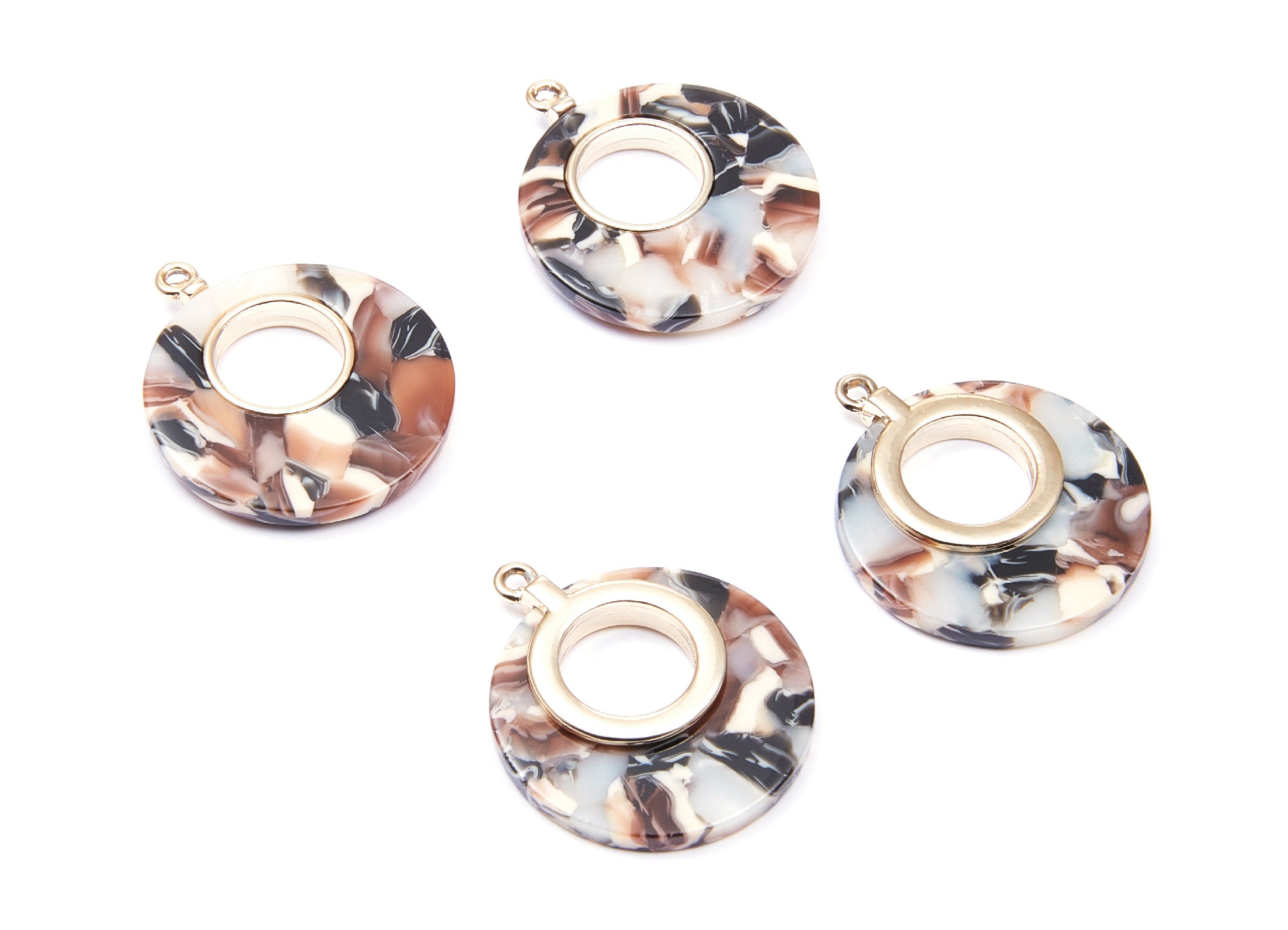 Alloy Frame Cellulose Acetate Charms - Acetate Acrylic Earring Charm - Circle Shaped Pendant - Color Code: A51 - 31.8x26.5x3.8mm - AC1186F - DOMEDBAZAAR