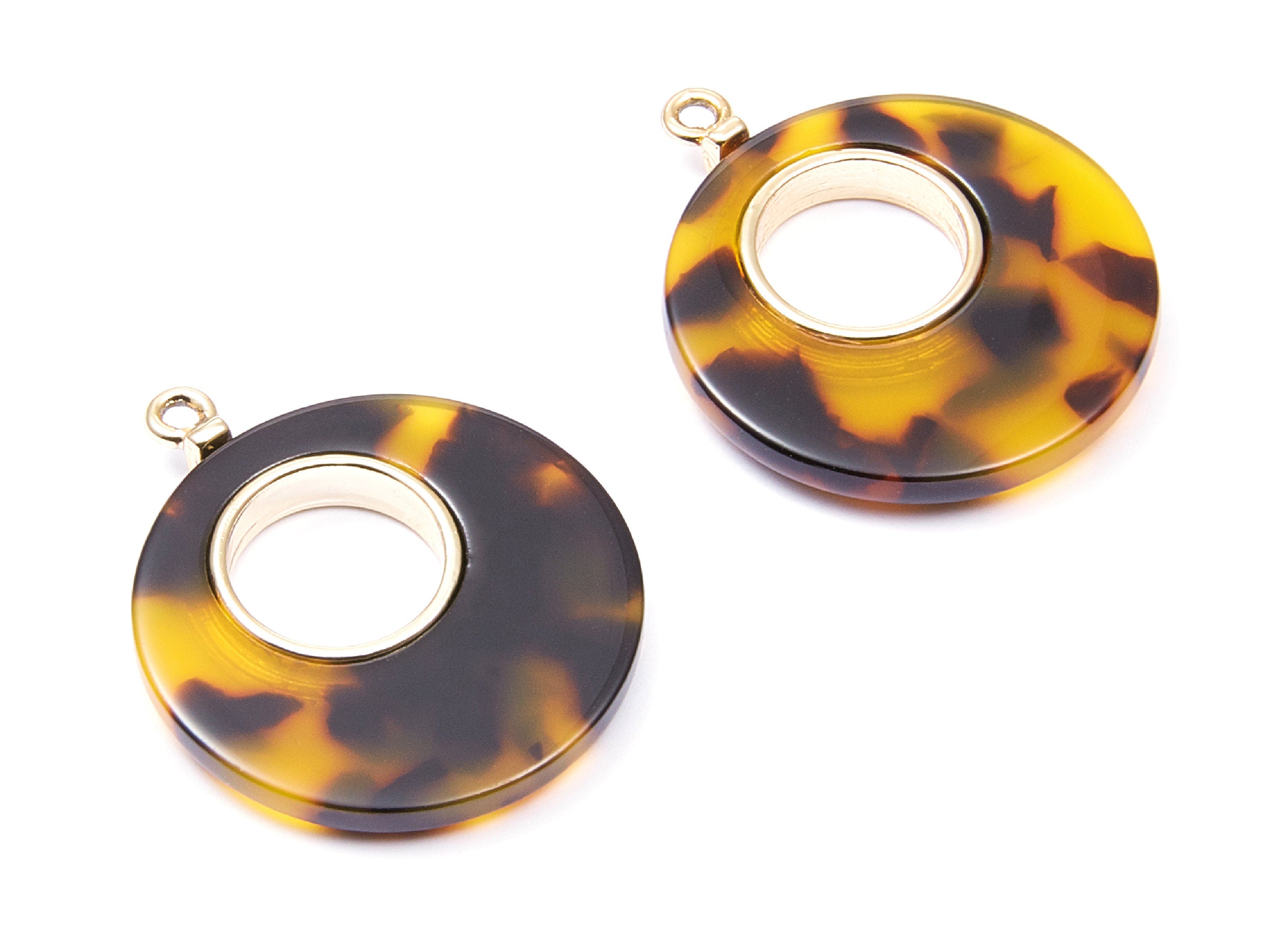 Alloy Frame Cellulose Acetate Charms - Acetate Acrylic Earring Charm - Circle Shaped Earrings Pendant - 31.8x26.5x3.8mm - AC1186H - DOMEDBAZAAR