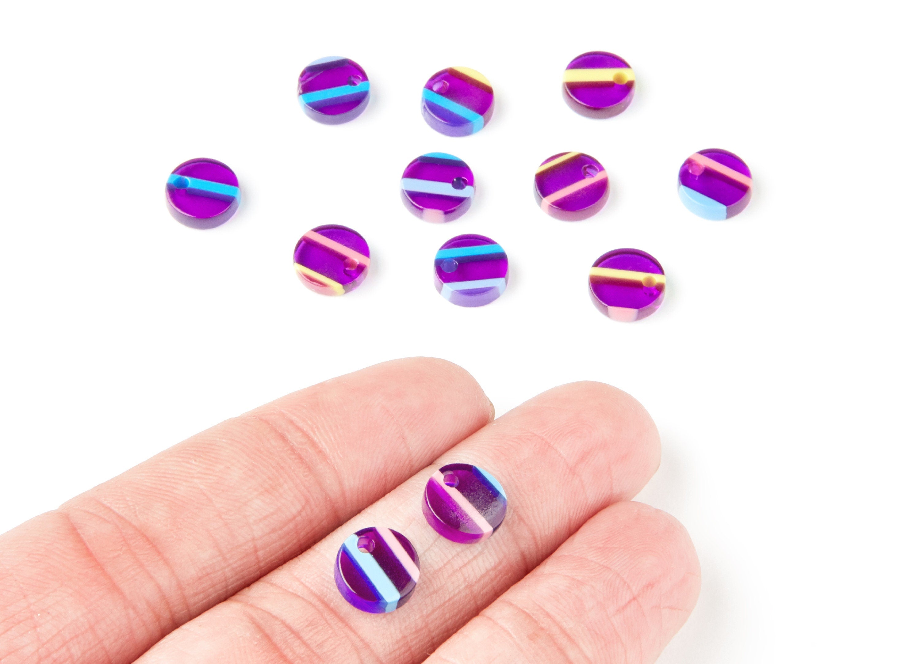 Acetate Round Earring Charms - Acrylic Circle Pendant - Earring Findings - Jewelry Supplies - Color Code: A65 - 9x9x3mm - AC1151O - DOMEDBAZAAR