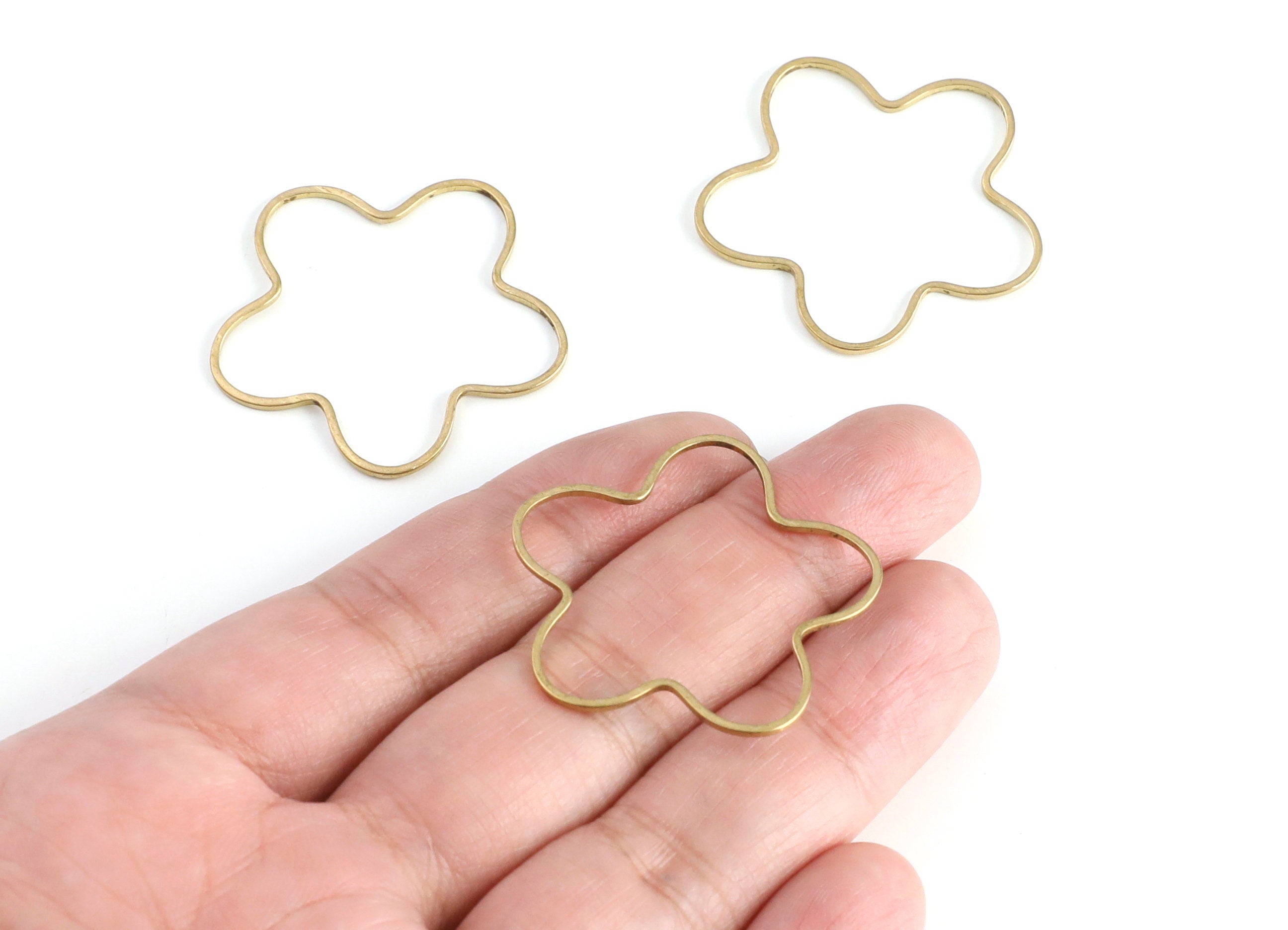 Brass Flower Charms - Flower Shaped Raw Brass Connector - Jewelry Supplies - 34.46x34.37x0.95mm - PP1386 - DOMEDBAZAAR
