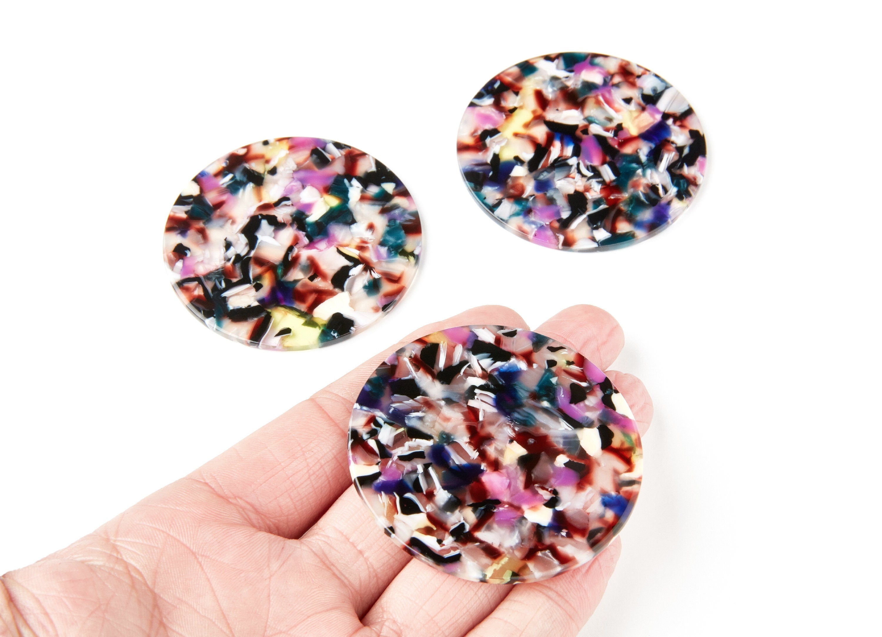 Acetate Round Earring Charms - Acrylic Coin Pendant - Earring Findings - Jewelry Supplies - Color Code: A11 - 57x57x2,75mm - AC1296D - DOMEDBAZAAR