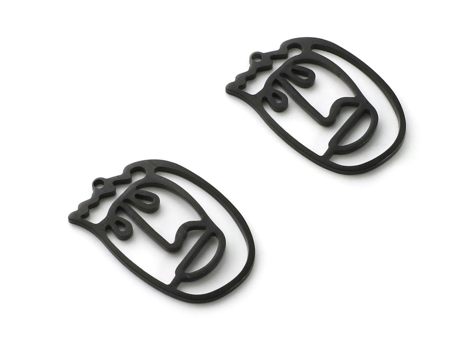 Aluminum Charms - Face Shaped Earrings - Anodized Aluminium Charms - Black Tone - 34.66x22.92x2.25mm - AA1138B - DOMEDBAZAAR